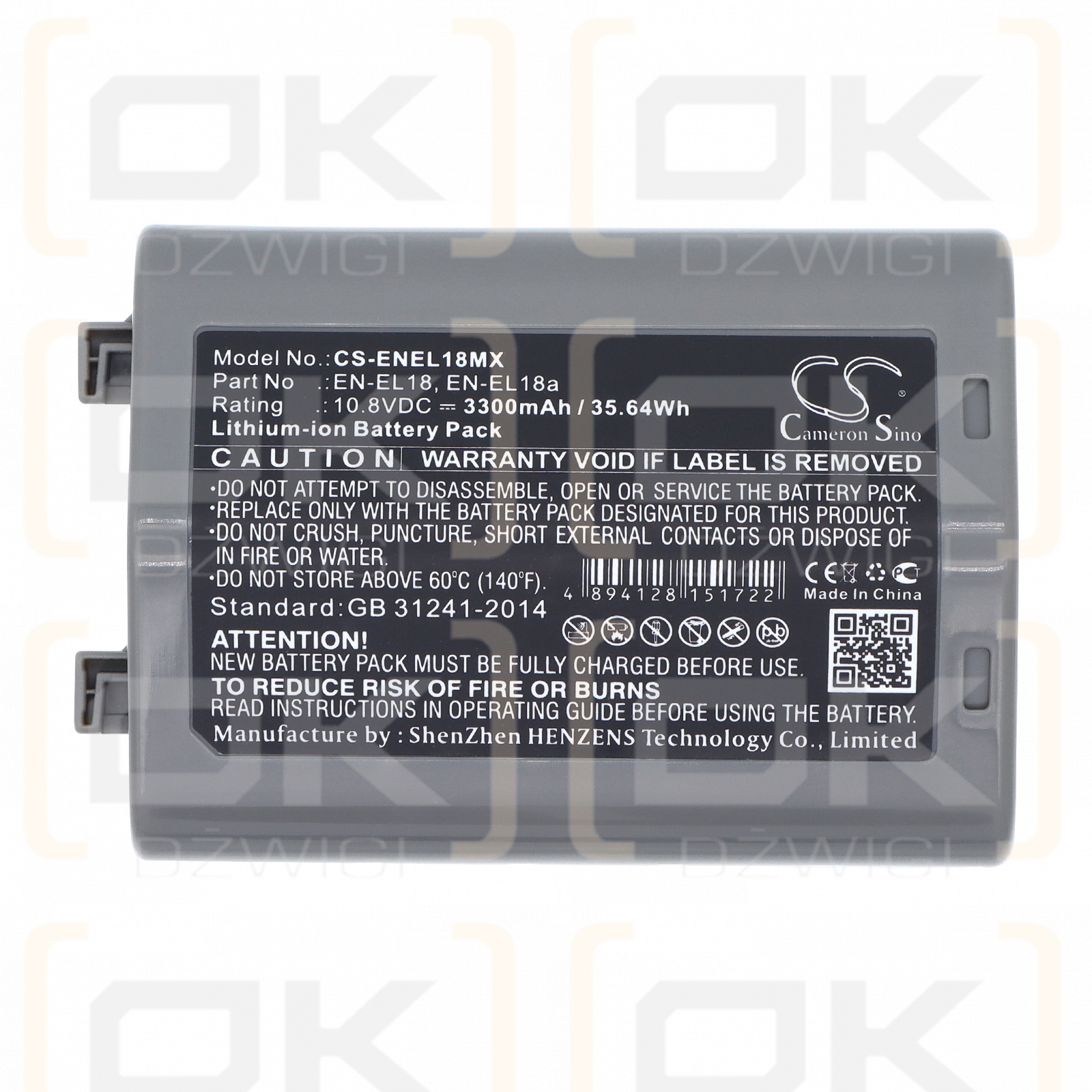 NiKon D850 / EN-EL18 3300 mAh Li-ion 10,8 V (Cameron Sino)