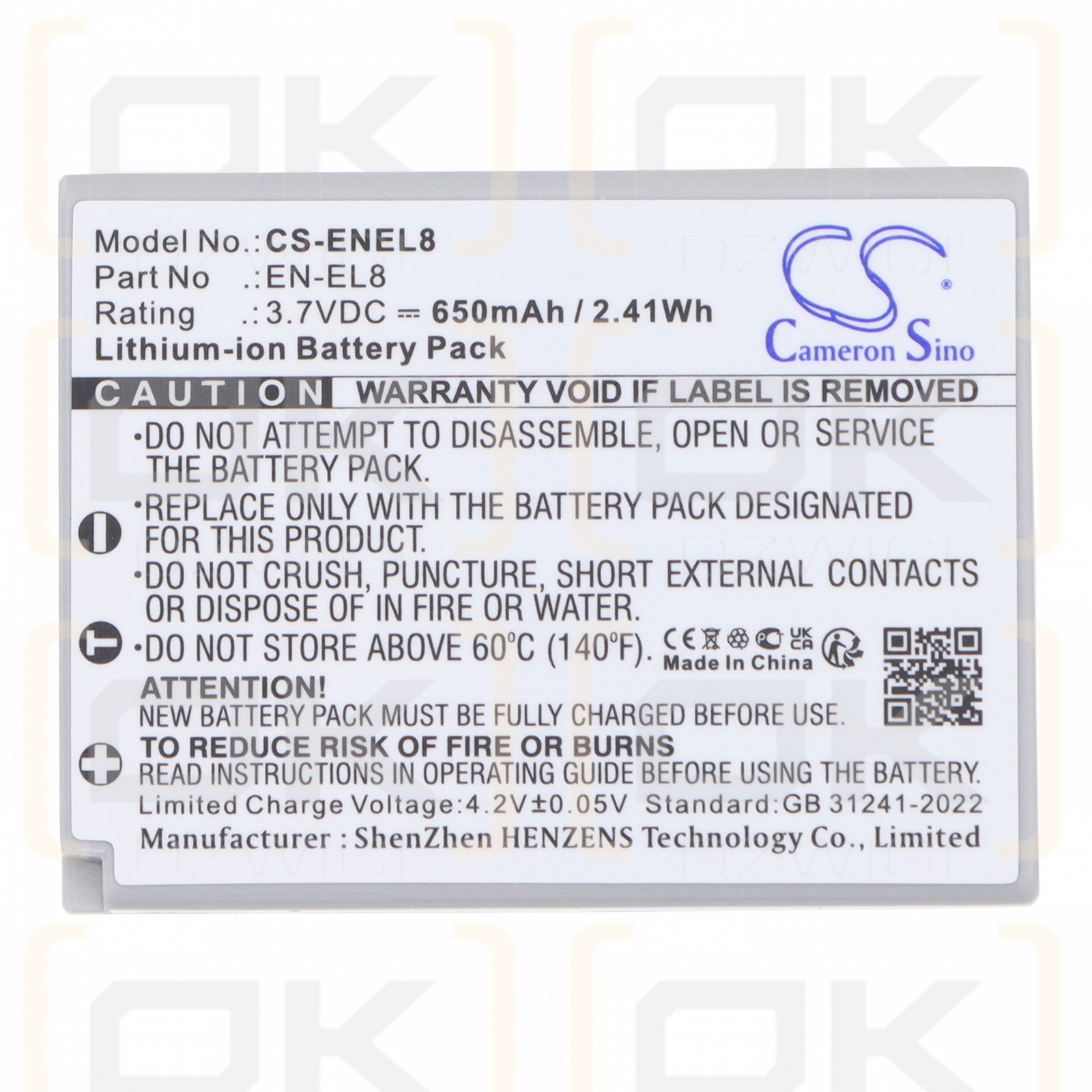 NiKon Coolpix S51c / EN-EL8 650 мАч, литий-ионный, 3,7 В (Cameron Sino)