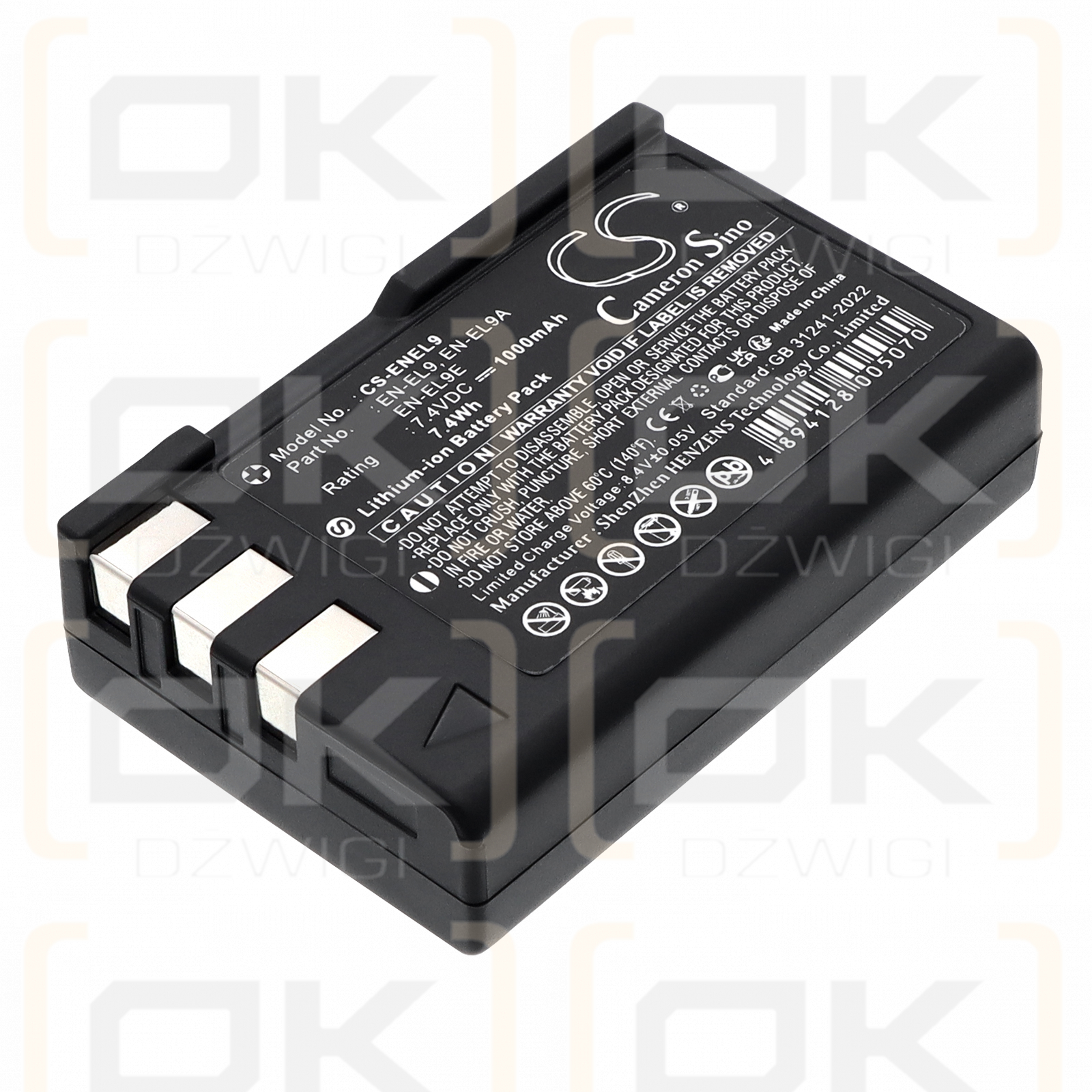 NiKon D60 / EN-EL9 1000 mAh Li-ion 7.4 V (Cameron Sino)