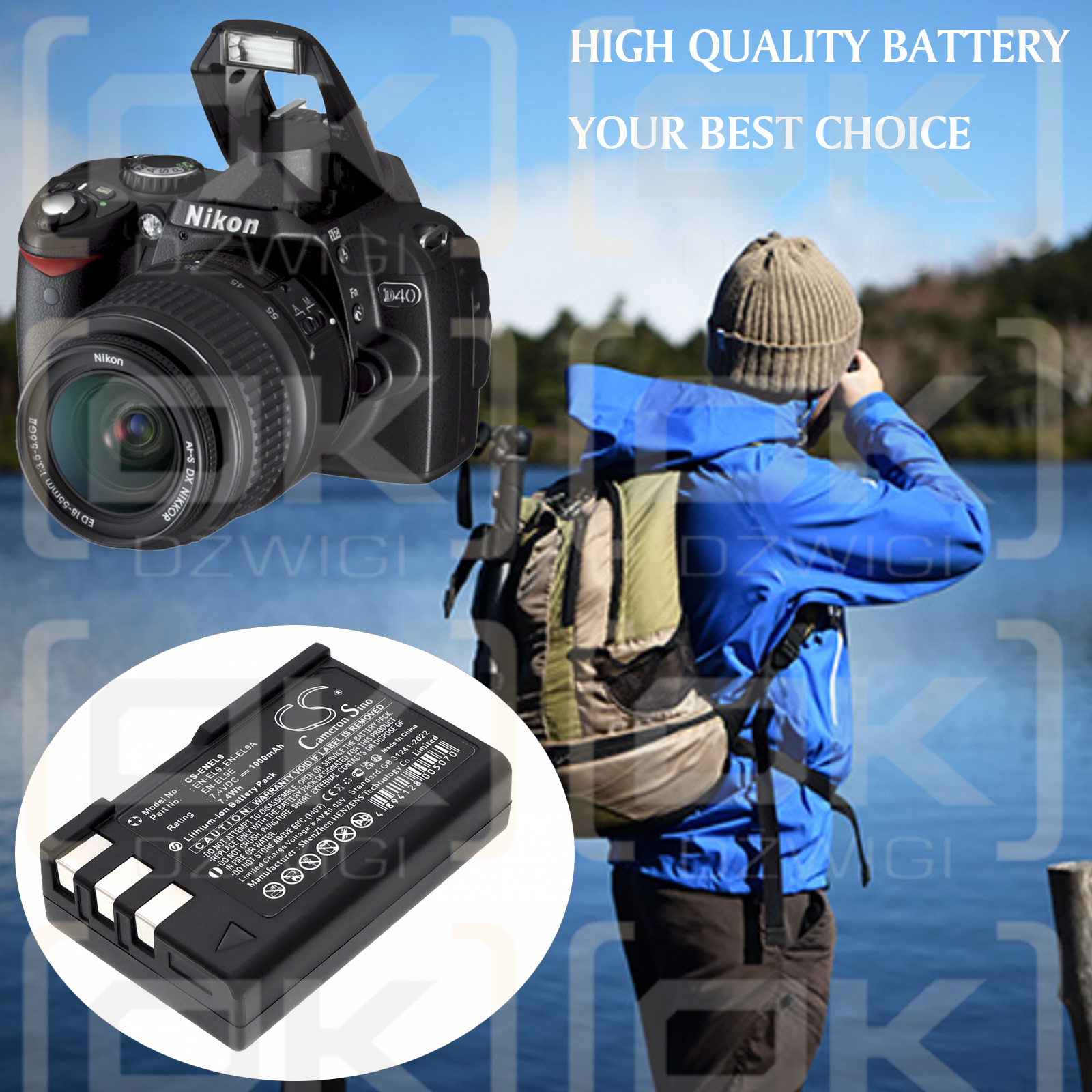 NiKon D60 / EN-EL9 1000 mAh Li-ion 7.4 V (Cameron Sino)