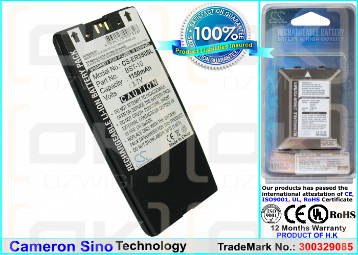 Batería de repuesto para Sony Ericsson R380 / BST-10, 1150 mAh, iones de litio, 3,7 V (Cameron Sino)