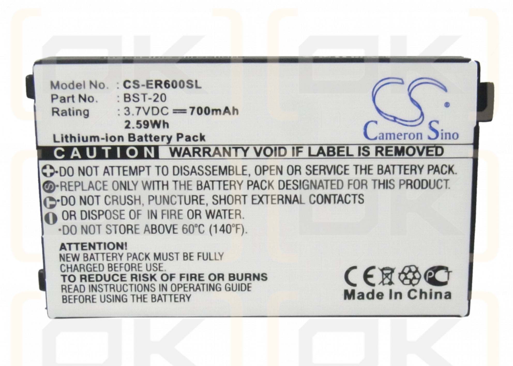 Batería de repuesto para Sony Ericsson R600 / BST-20, 700 mAh, iones de litio, 3,7 V (Cameron Sino)