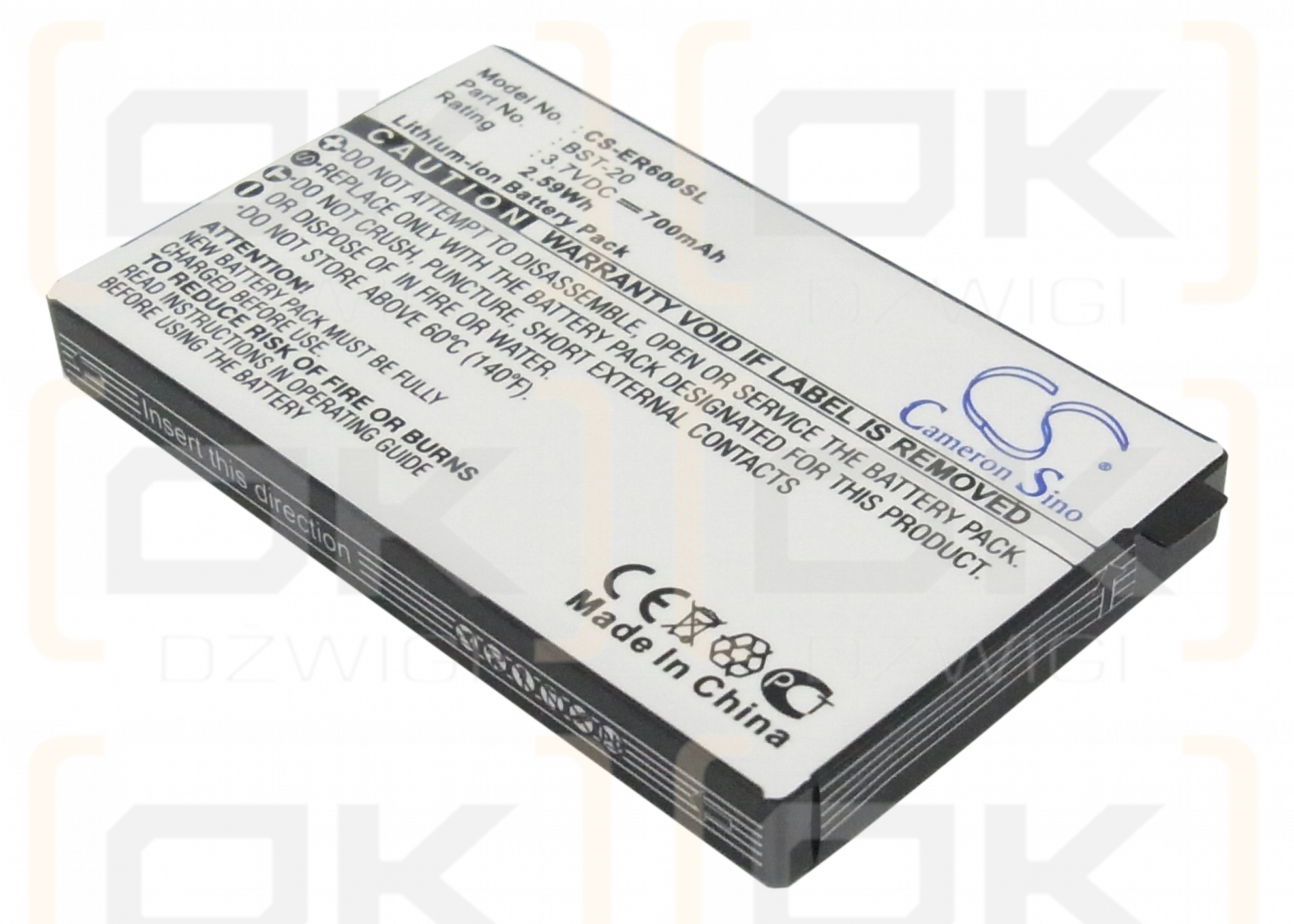 Batería de repuesto para Sony Ericsson R600 / BST-20, 700 mAh, iones de litio, 3,7 V (Cameron Sino)