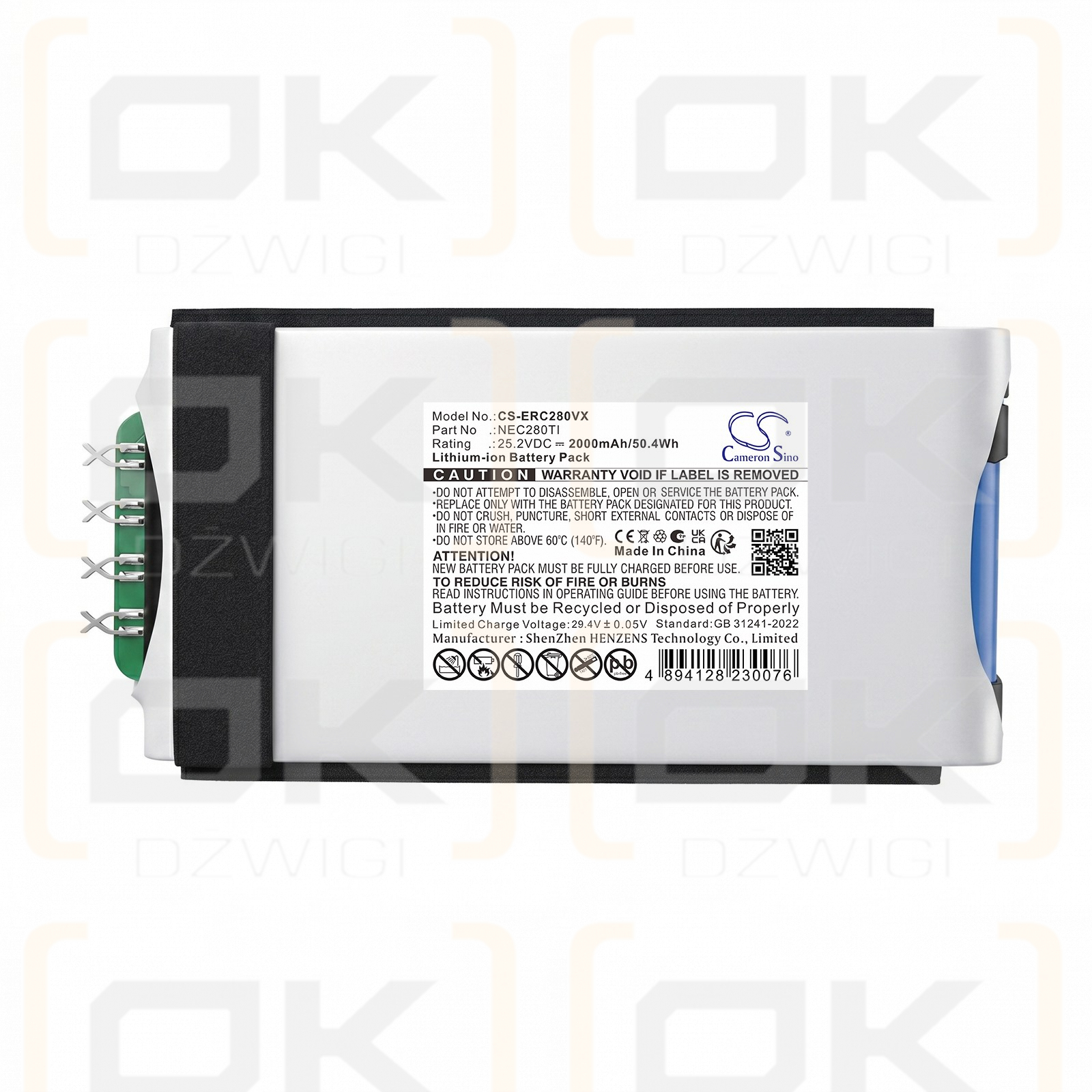 Ersatzakku für Eureka NEC285GR / NEC280TI 2000mAh Li-Ion 25,2V (Cameron Sino)