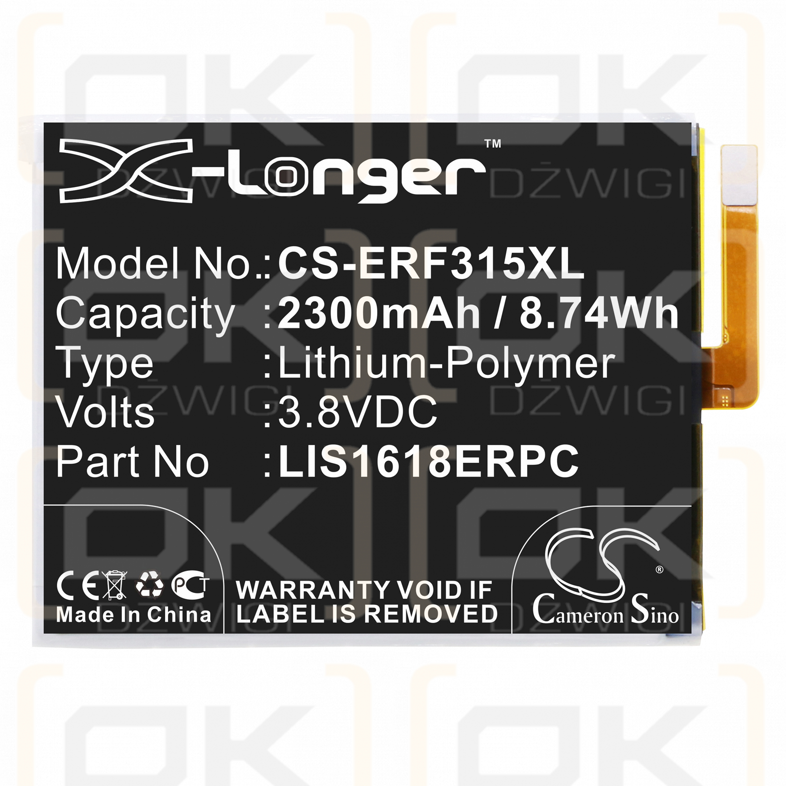 Sony F3311 / LIS1618ERPC 2300 mAh Li-Polymer 3,8 V (Cameron Sino)