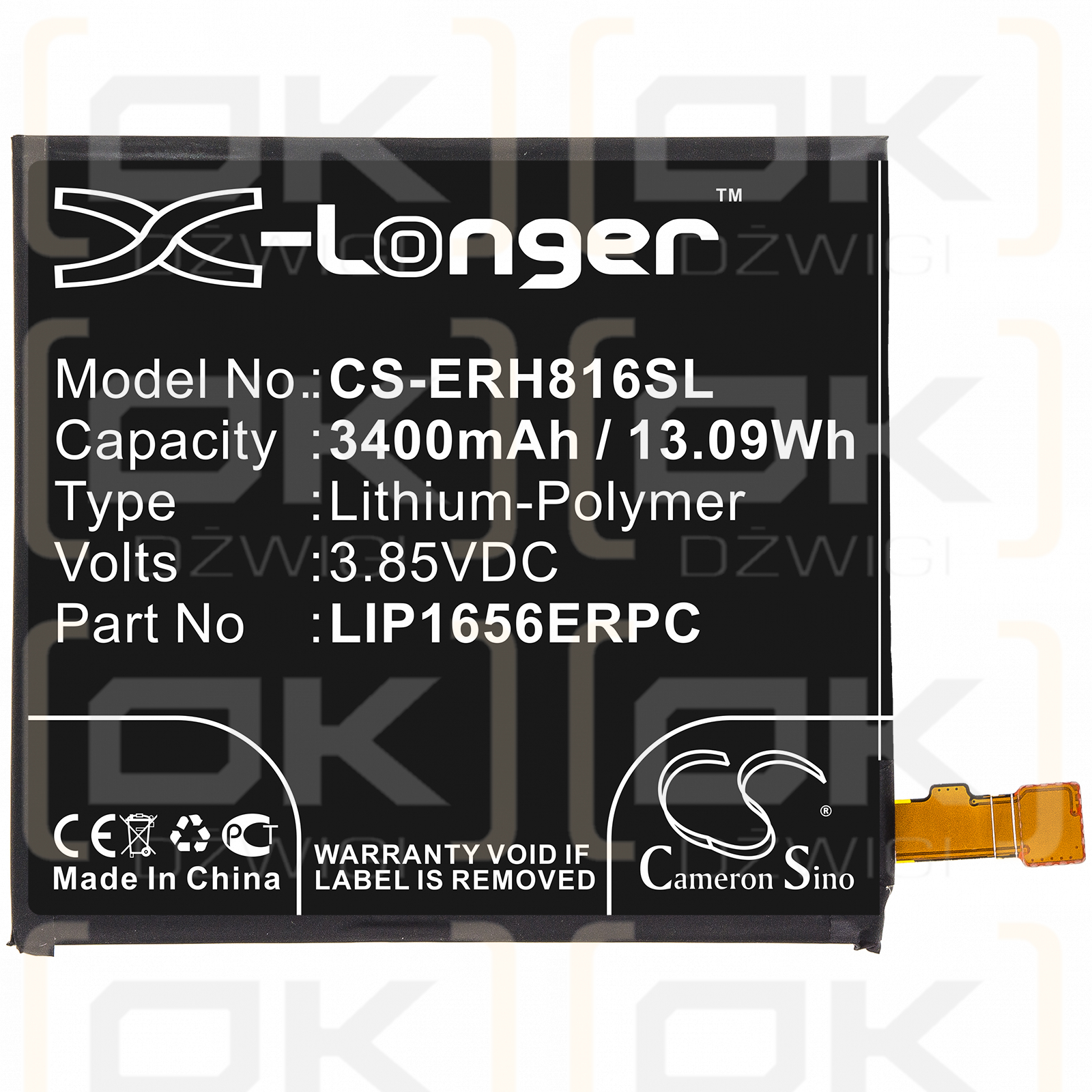 Sony H8166 / LIP1656ERPC 3400mAh Li-Polymer 3.85V (Cameron Sino)