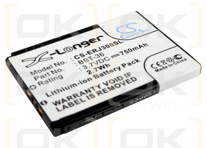 Batería de repuesto para Sony Ericsson T270 / BST-36, 750 mAh, iones de litio, 3,7 V (Cameron Sino)