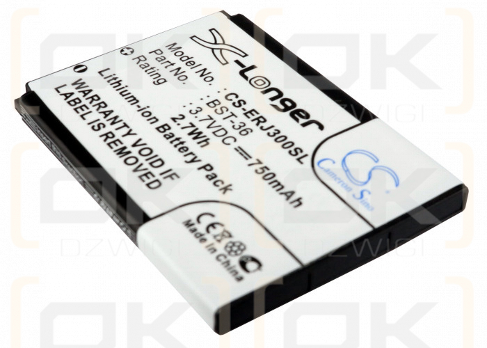 Batería de repuesto para Sony Ericsson T270 / BST-36, 750 mAh, iones de litio, 3,7 V (Cameron Sino)
