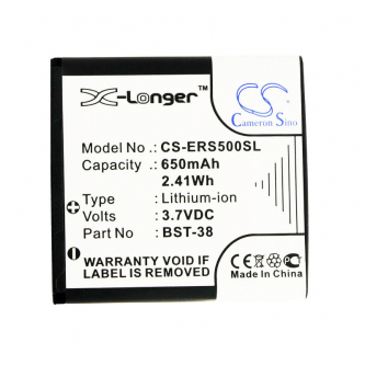Batería de repuesto para Sony Ericsson Mango / BST-38 650 mAh Li-ion 3.7 V (Cameron Sino)