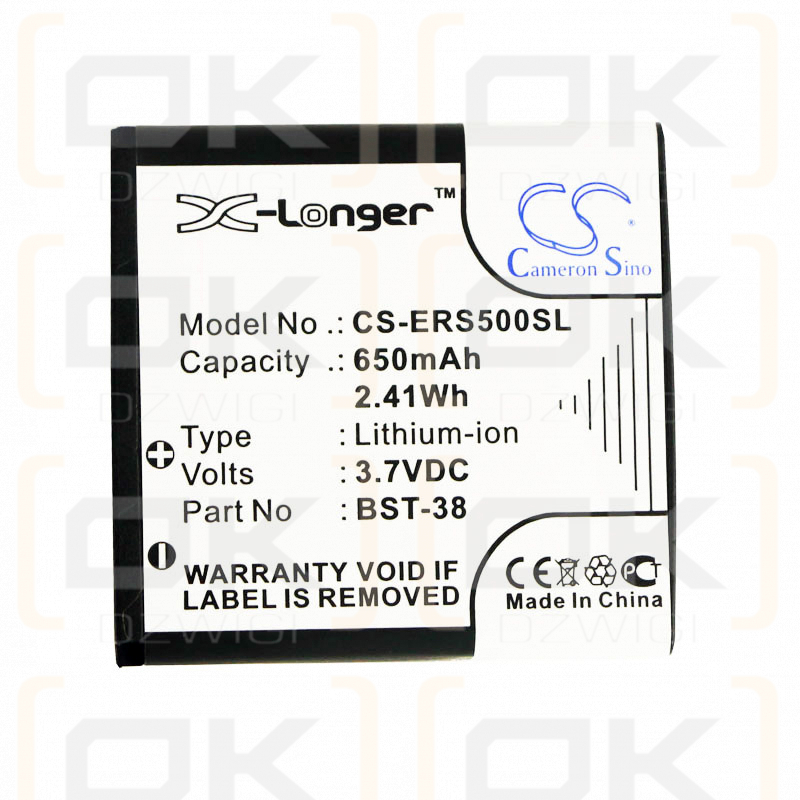 Batería de repuesto para Sony Ericsson Mango / BST-38 650 mAh Li-ion 3.7 V (Cameron Sino)