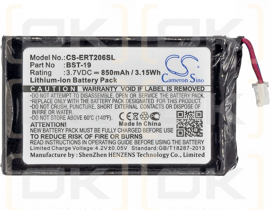 Batería de repuesto para Sony Ericsson T206 / BST-19, 850 mAh, iones de litio, 3,7 V (Cameron Sino)