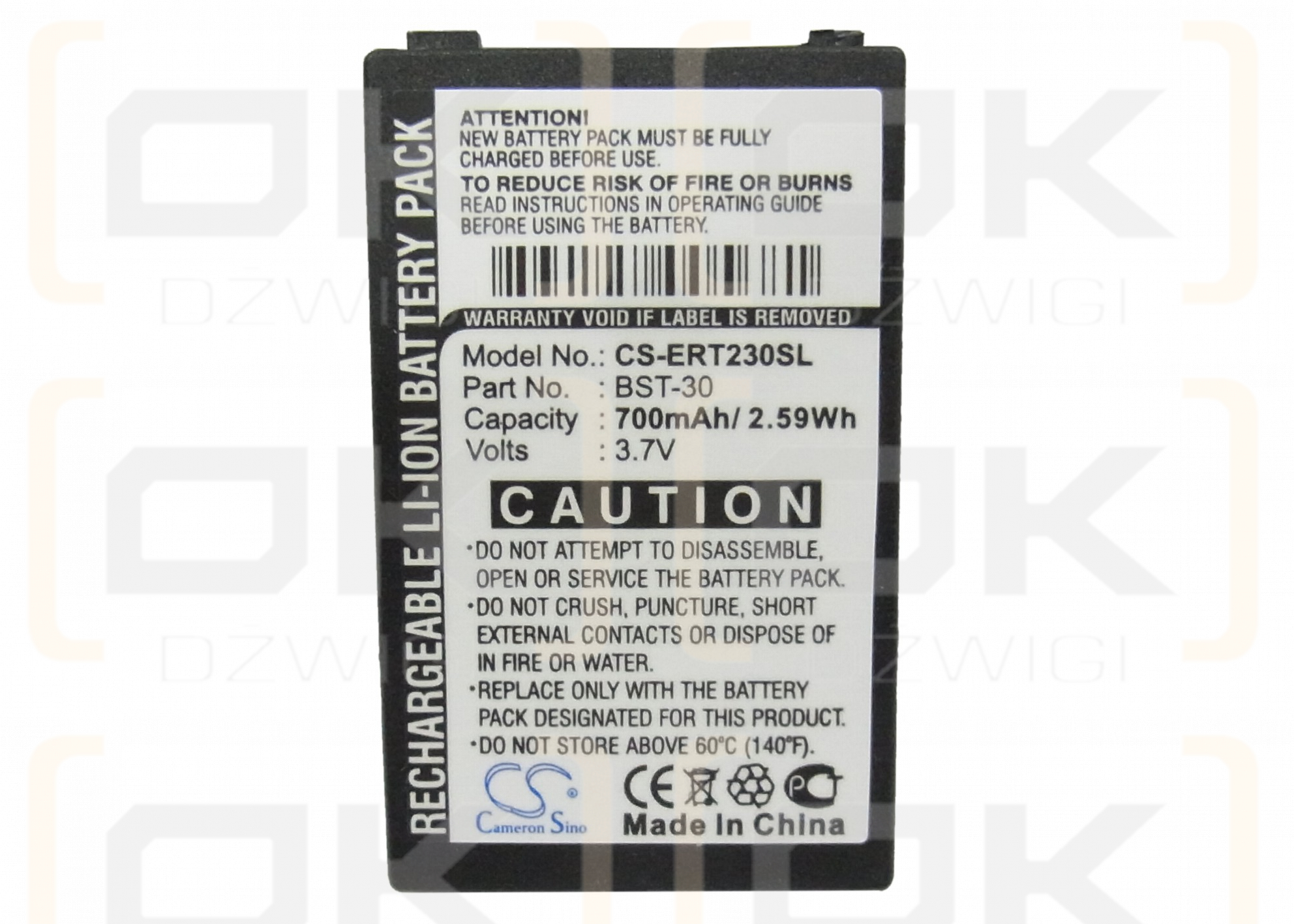 Batería de repuesto para Sony Ericsson T237 / BST-30, 800 mAh, iones de litio, 3,7 V (Cameron Sino)