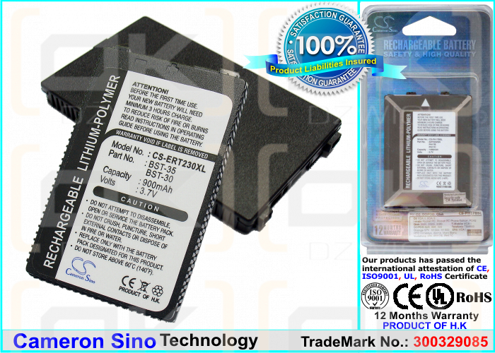 Batería de repuesto para Sony Ericsson T237 / BST-30, 1000 mAh, iones de litio, 3,7 V (Cameron Sino)