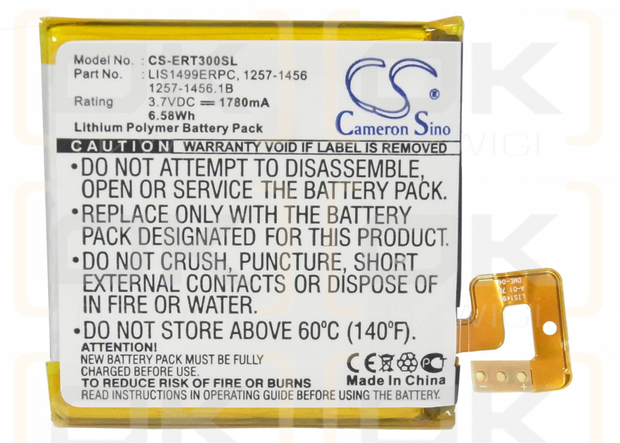 Sony Ericsson Xperia TL-30 / LIS1499ERPC 1780mAh Li-Polymer 3.7V (Cameron Sino)