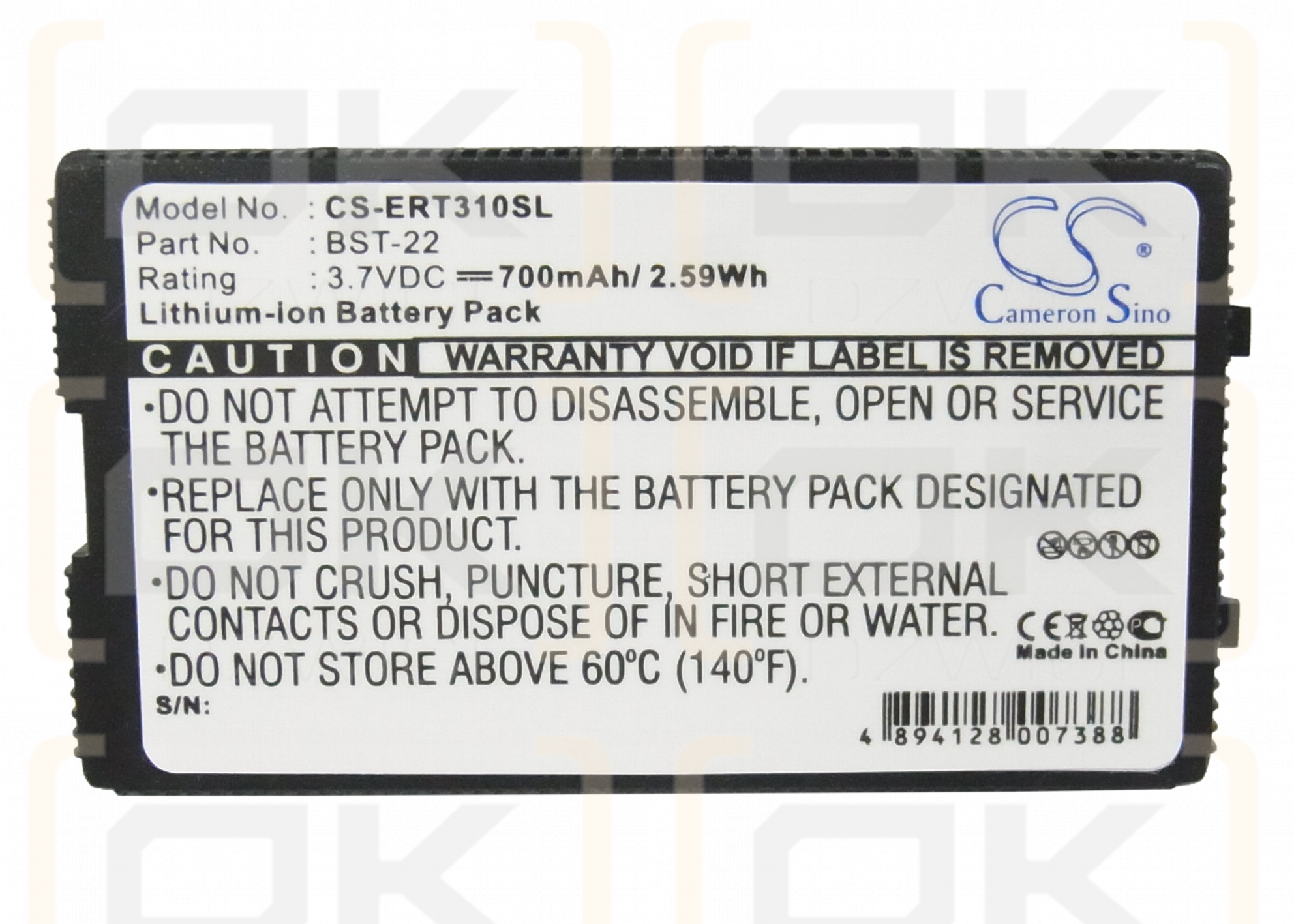 Batería de repuesto para Sony Ericsson T310 / BST-22, 700 mAh, iones de litio, 3,7 V (Cameron Sino)