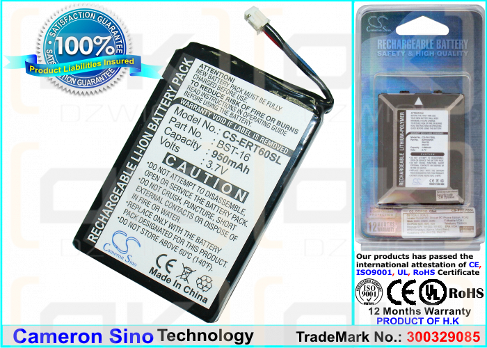 Batería de repuesto para Sony Ericsson T62u / BST-16, 950 mAh, iones de litio, 3,7 V (Cameron Sino)