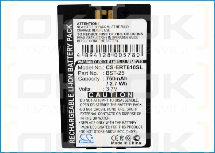 Batería de repuesto para Sony Ericsson T637 / BST-25, 700 mAh, iones de litio, 3,7 V (Cameron Sino)