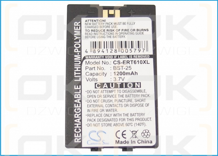 Batería de repuesto para Sony Ericsson T637 / BST-25, 1200 mAh, polímero de litio, 3,7 V (Cameron Sino)