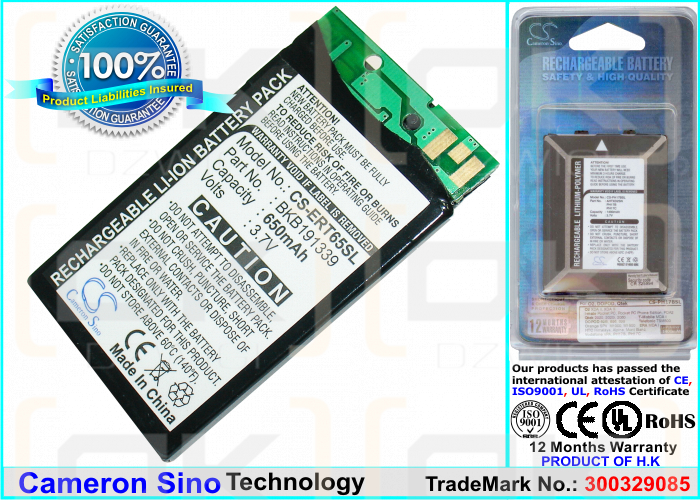 Batería de repuesto para Sony Ericsson T65 / BKB191339, 650 mAh, iones de litio, 3,7 V (Cameron Sino)