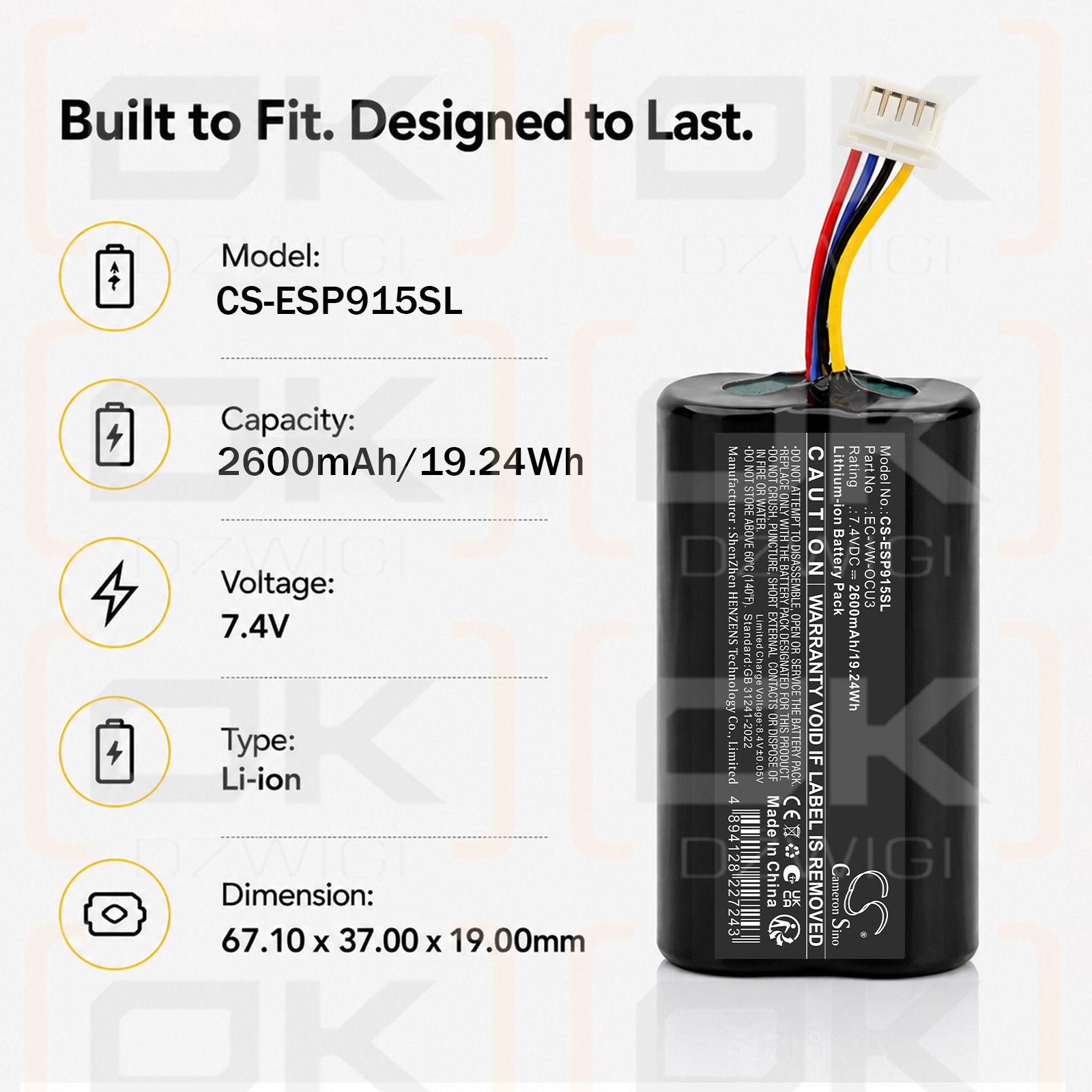 Bateria zamienna do SEAT Leon KL 2020 / 3G0915089 2600 mAh Li-ion 7.4 V (Cameron Sino)