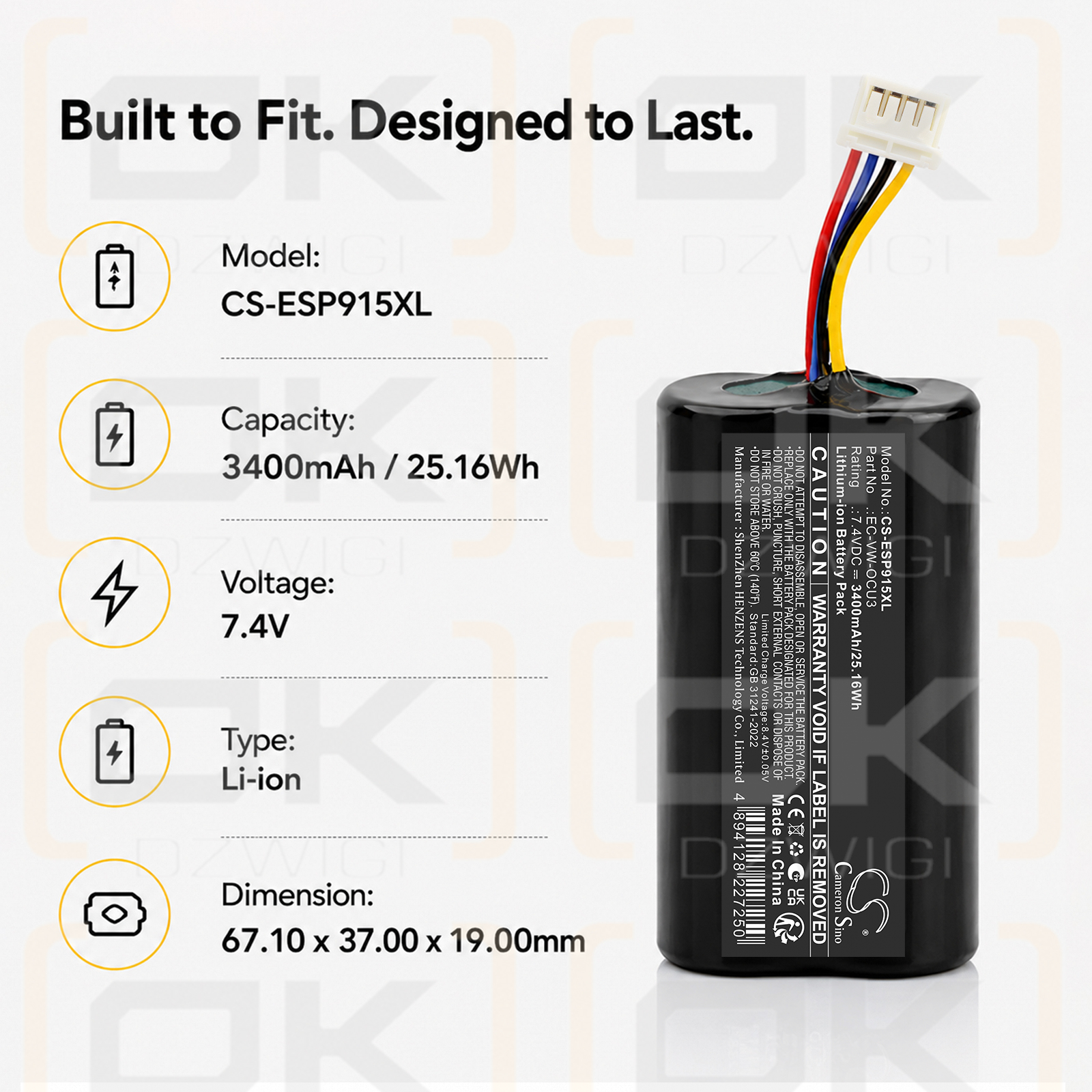 Bateria zamienna do SEAT Leon KL 2020 / 3G0915089 3400 mAh Li-ion 7.4 V (Cameron Sino)