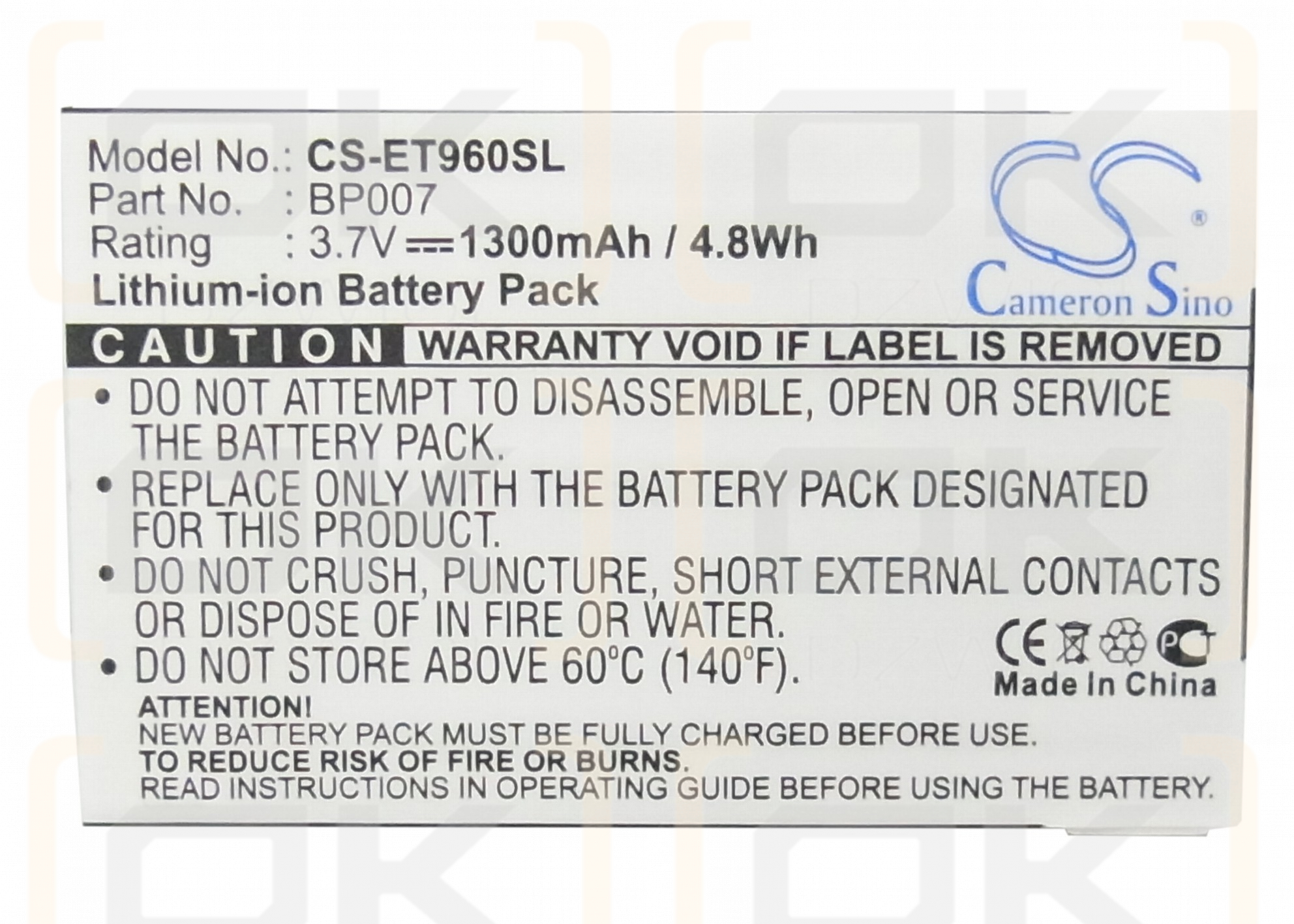 LENOVO ET960 / BP07 1300mAh Li-Polymer 3.7V (Cameron Sino)