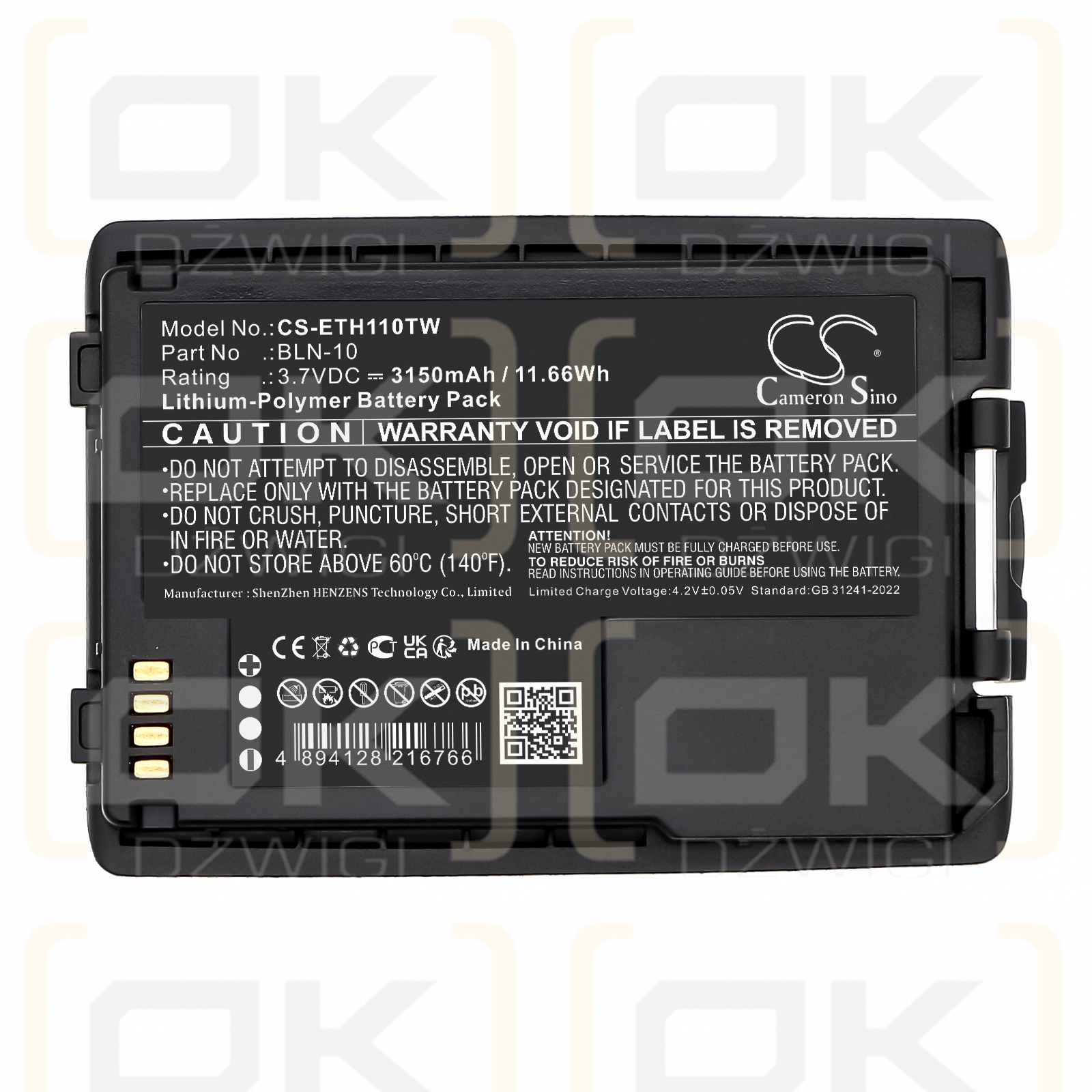 Batería TETRA Cassidian TH1N/BLN-10 de polímero de litio de 3150 mAh y 3,7 V (Cameron Sino)