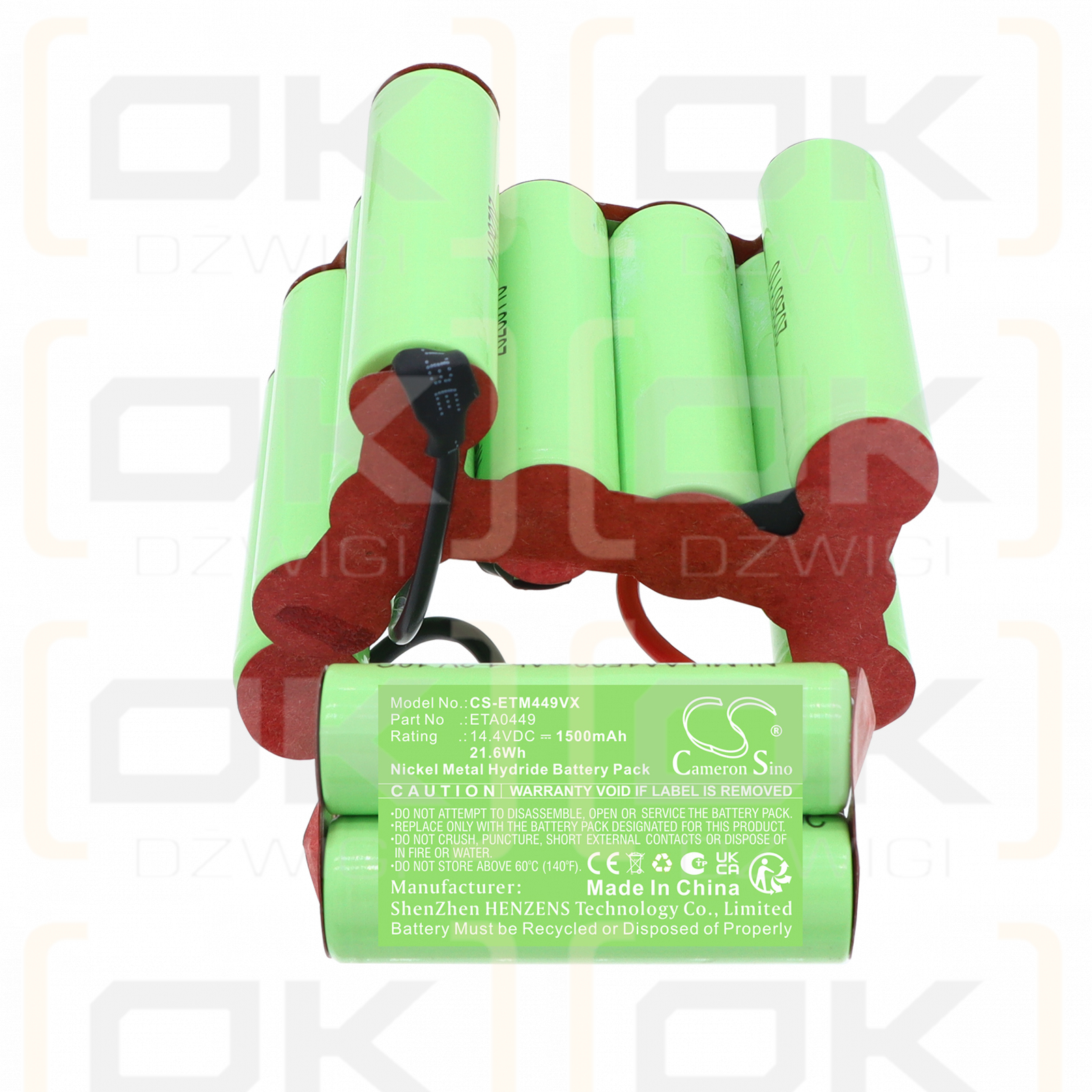 Replacement battery for ETA 0449 Moneto / ETA0449 1500 mAh Ni-MH 14.4 V (Cameron Sino)