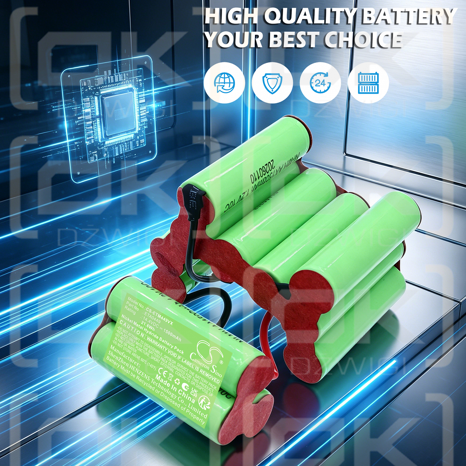 Replacement battery for ETA 0449 Moneto / ETA0449 1500 mAh Ni-MH 14.4 V (Cameron Sino)