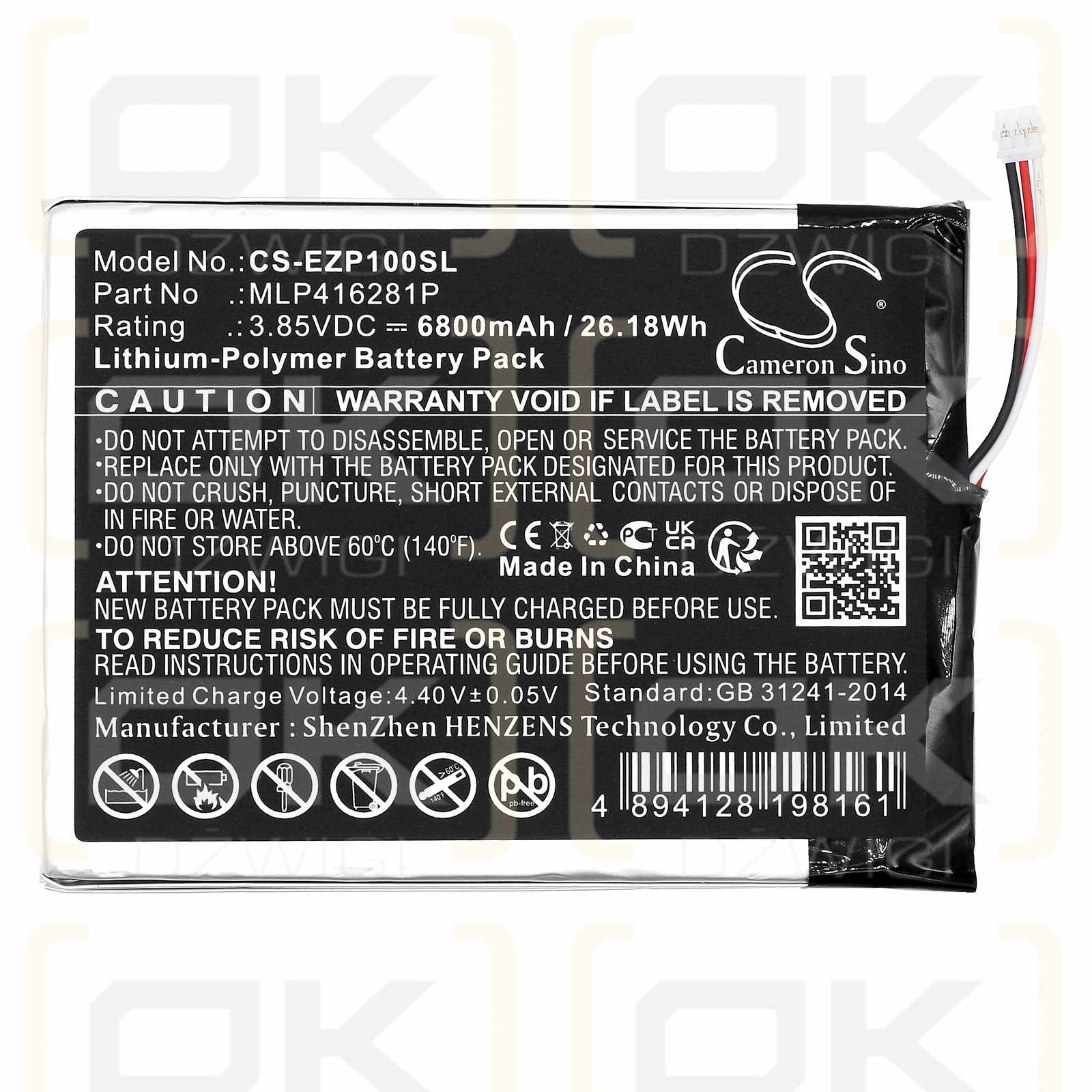 Ezviz DP1S / MLP416281P 6800mAh Li-Polymer 3.85V (Cameron Sino)