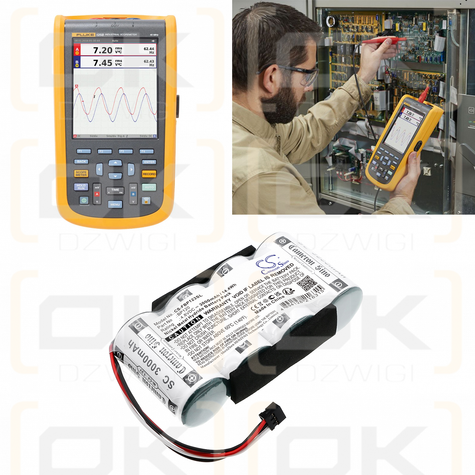 Fluke Scopemeter 120 (Firmware-Version 2.01 oder höher) / BP120 3000 mAh Ni-MH 4,8 V (Cameron Sino)