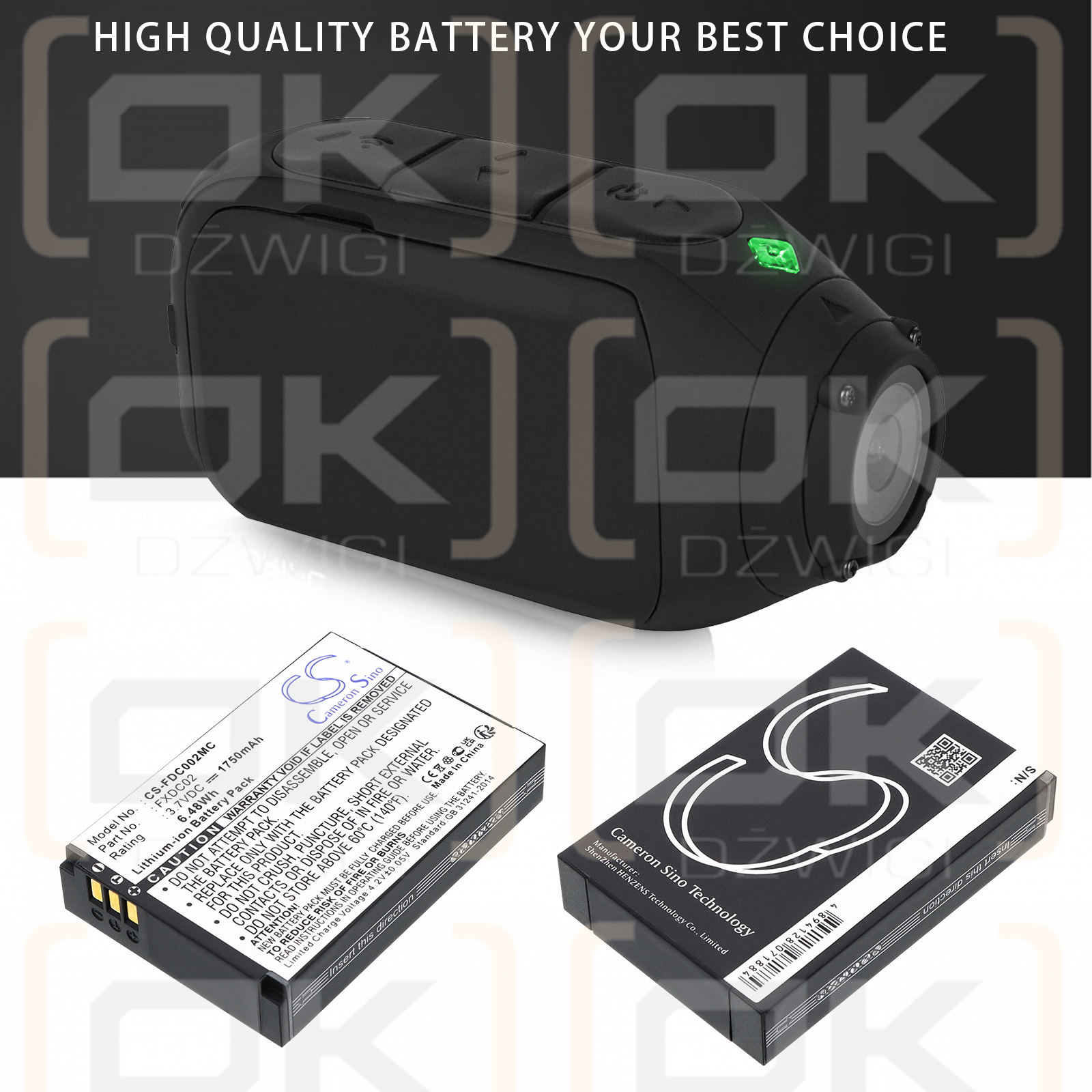 Batería Drift Ghost S / FXDC02 de 1750 mAh y ion de litio de 3,7 V (Cameron Sino)