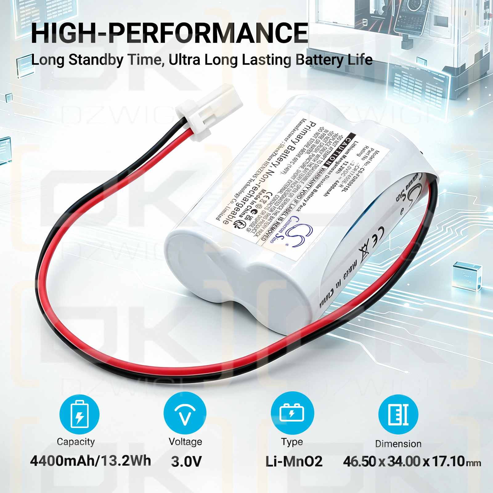 Replacement Battery for FDK / CR17450E-R 4400mAh Li-MnO2 3V (Cameron Sino)