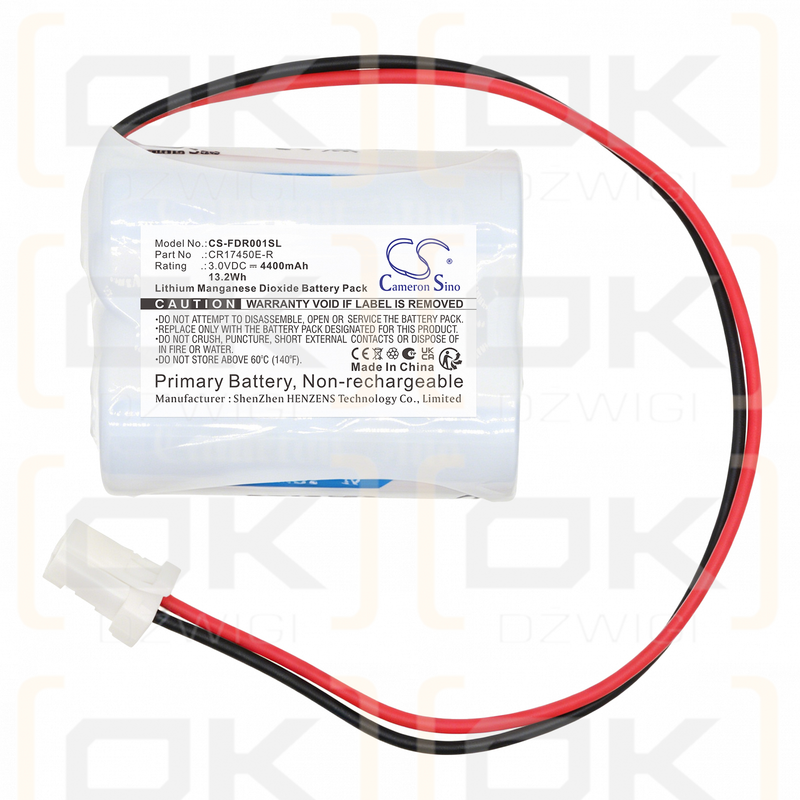 Replacement Battery for FDK / CR17450E-R 4400mAh Li-MnO2 3V (Cameron Sino)