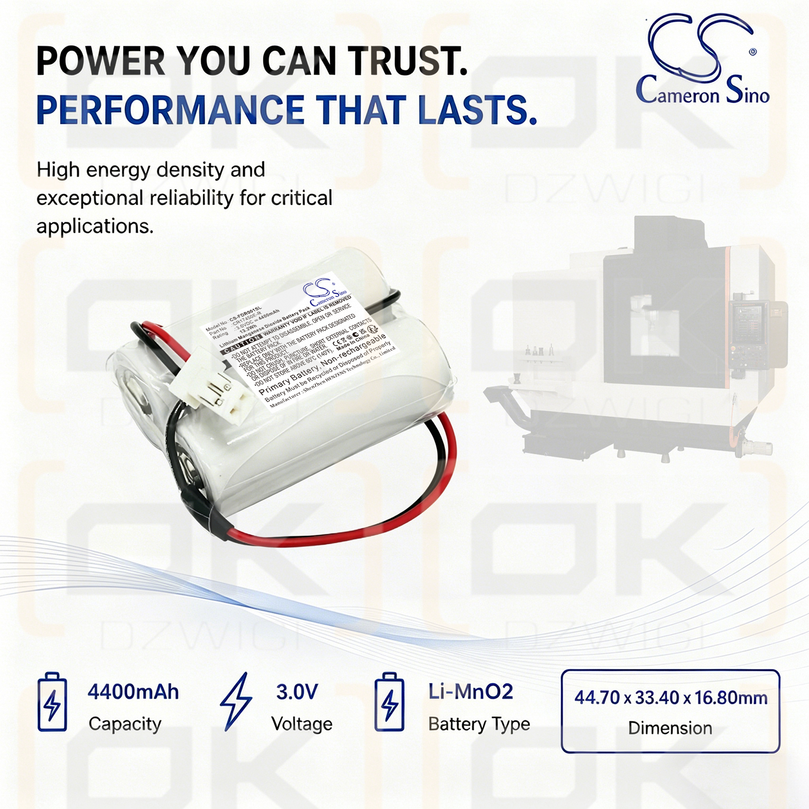 Replacement Battery for FDK / CR17450E-R 4400mAh Li-MnO2 3V (Cameron Sino)