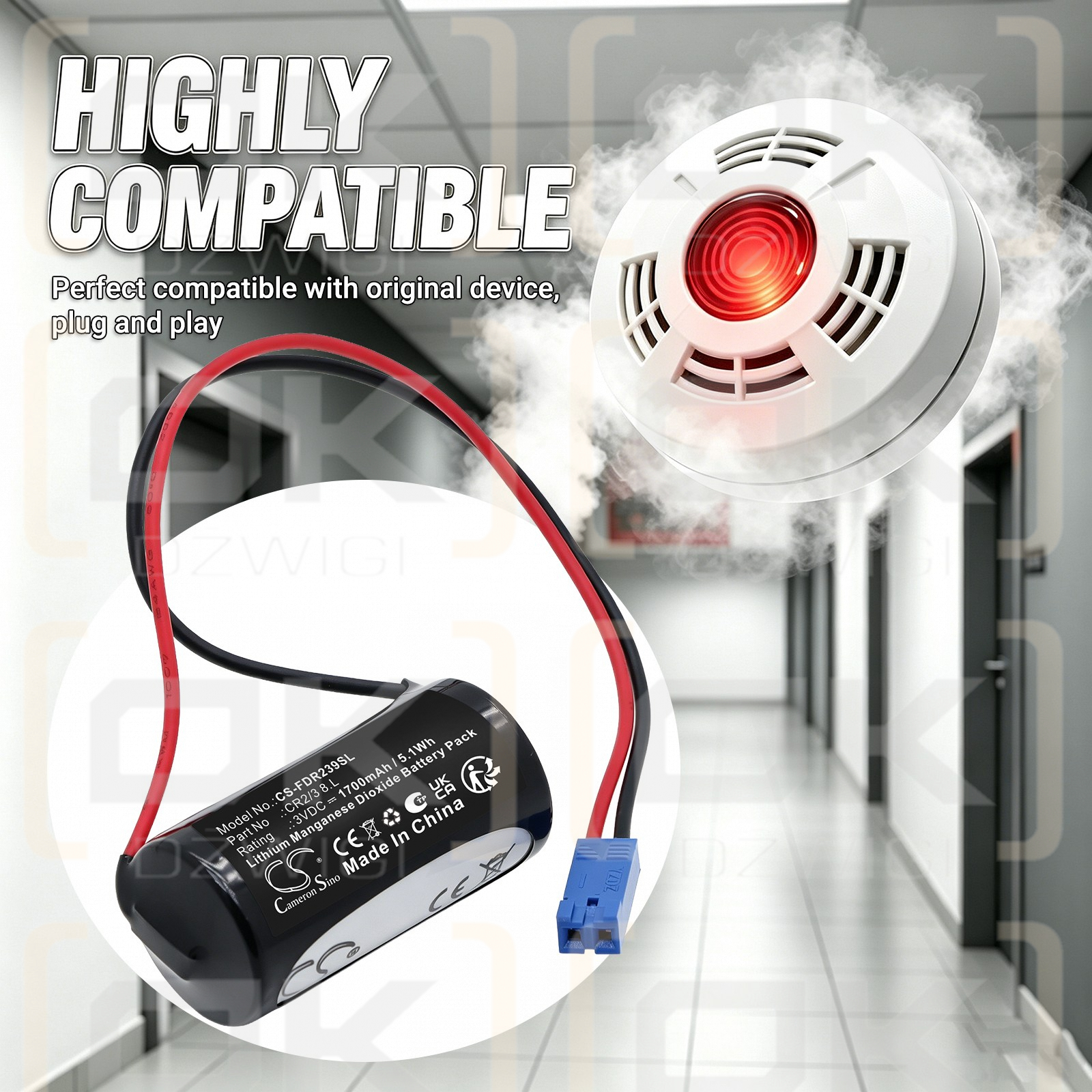 Replacement battery for FDK CR2/3 8.L (With BERG-2P connector) 1700 mAh Li-MnO2 3 V (Cameron Sino)