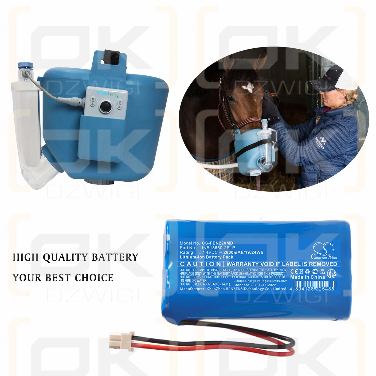 Flexineb E series Nebuliser / INR18650-2S1P 2600 mAh Li-ion 7.4 V (Cameron Sino)