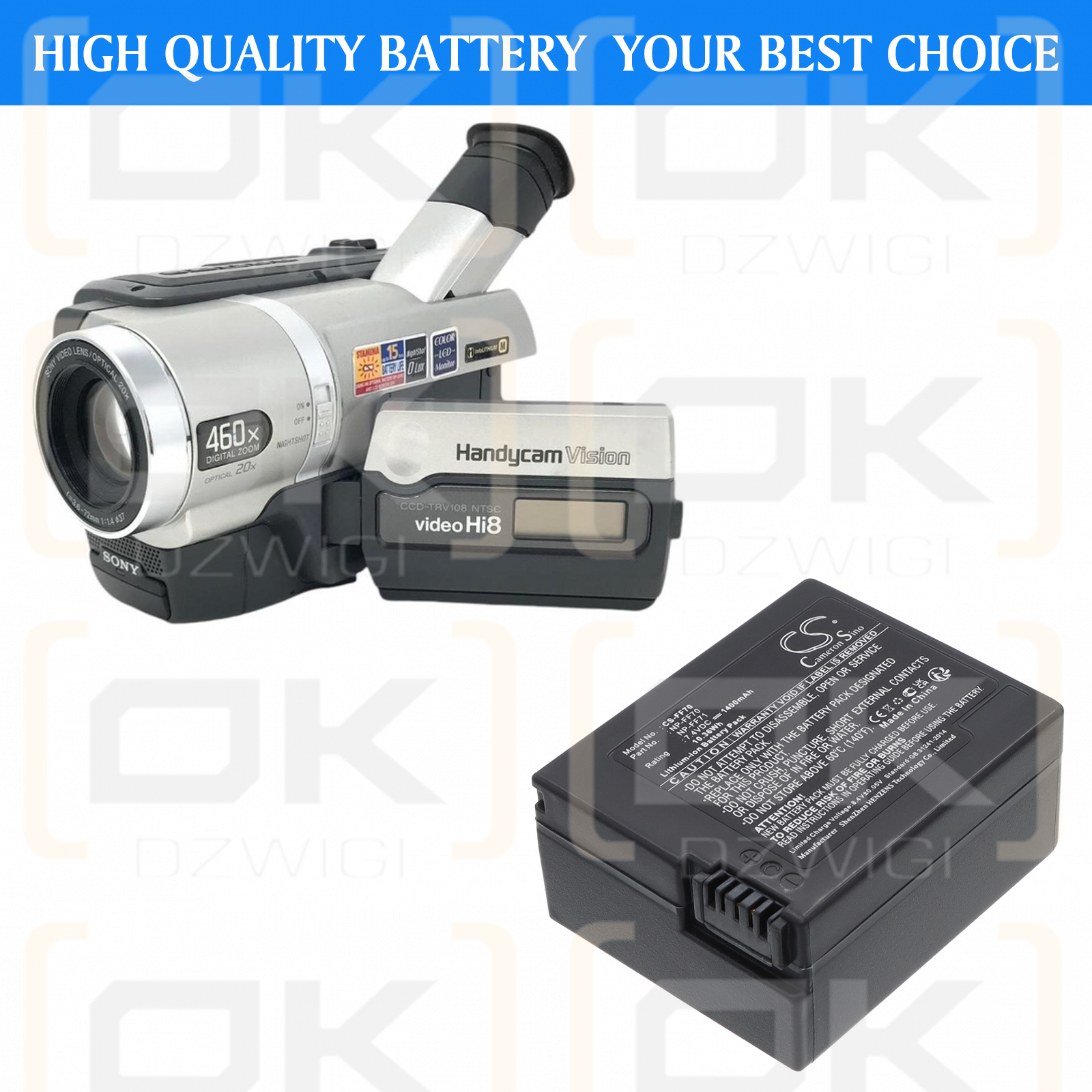 Аккумулятор Sony DCR-TRV25 / NP-FF70 литий-ионный 7,4 В 1400 мАч (Cameron Sino)