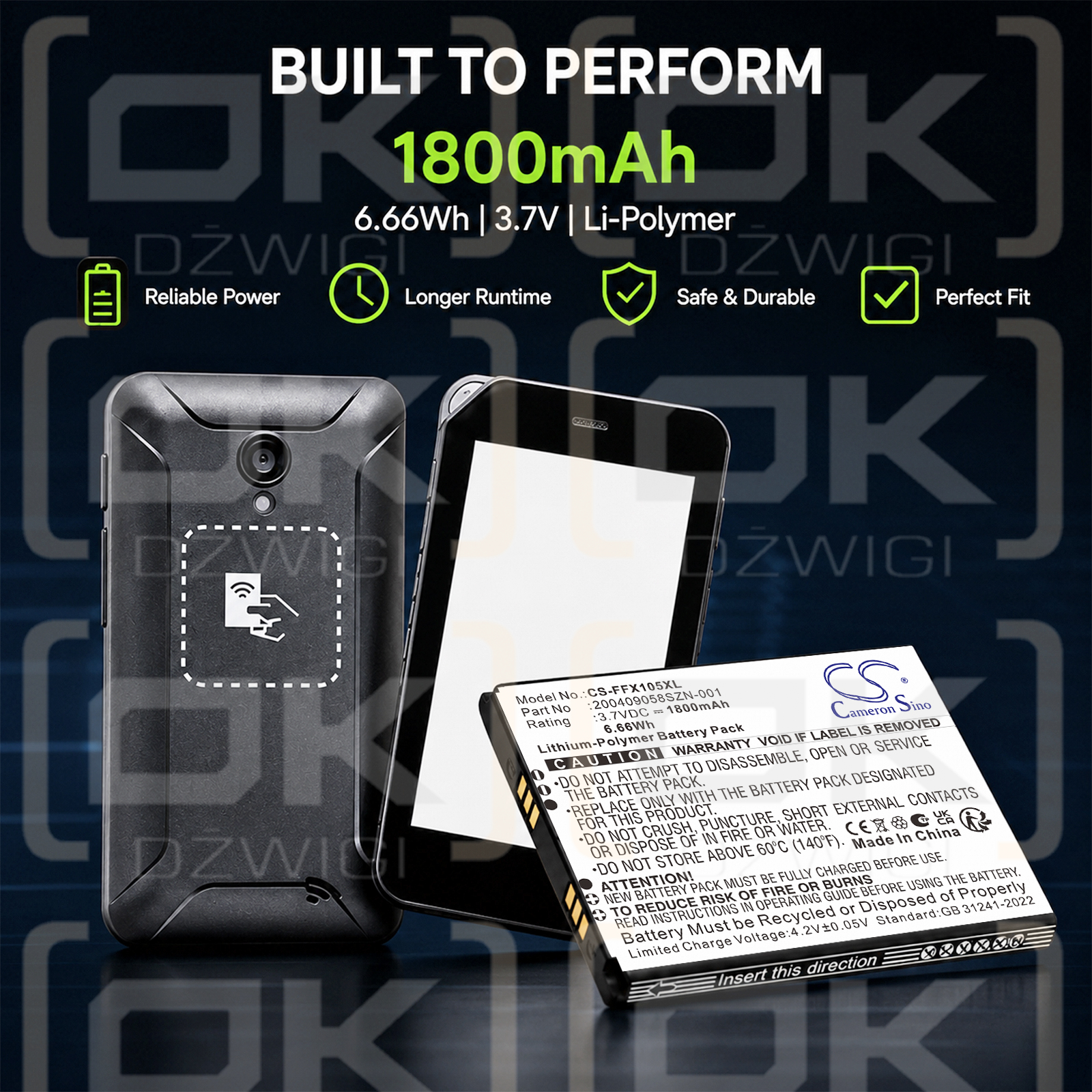 Bateria zamienna do FAMOCO FX105 / 200409058SZN-001 1800 mAh Li-Polymer 3.7 V (Cameron Sino)