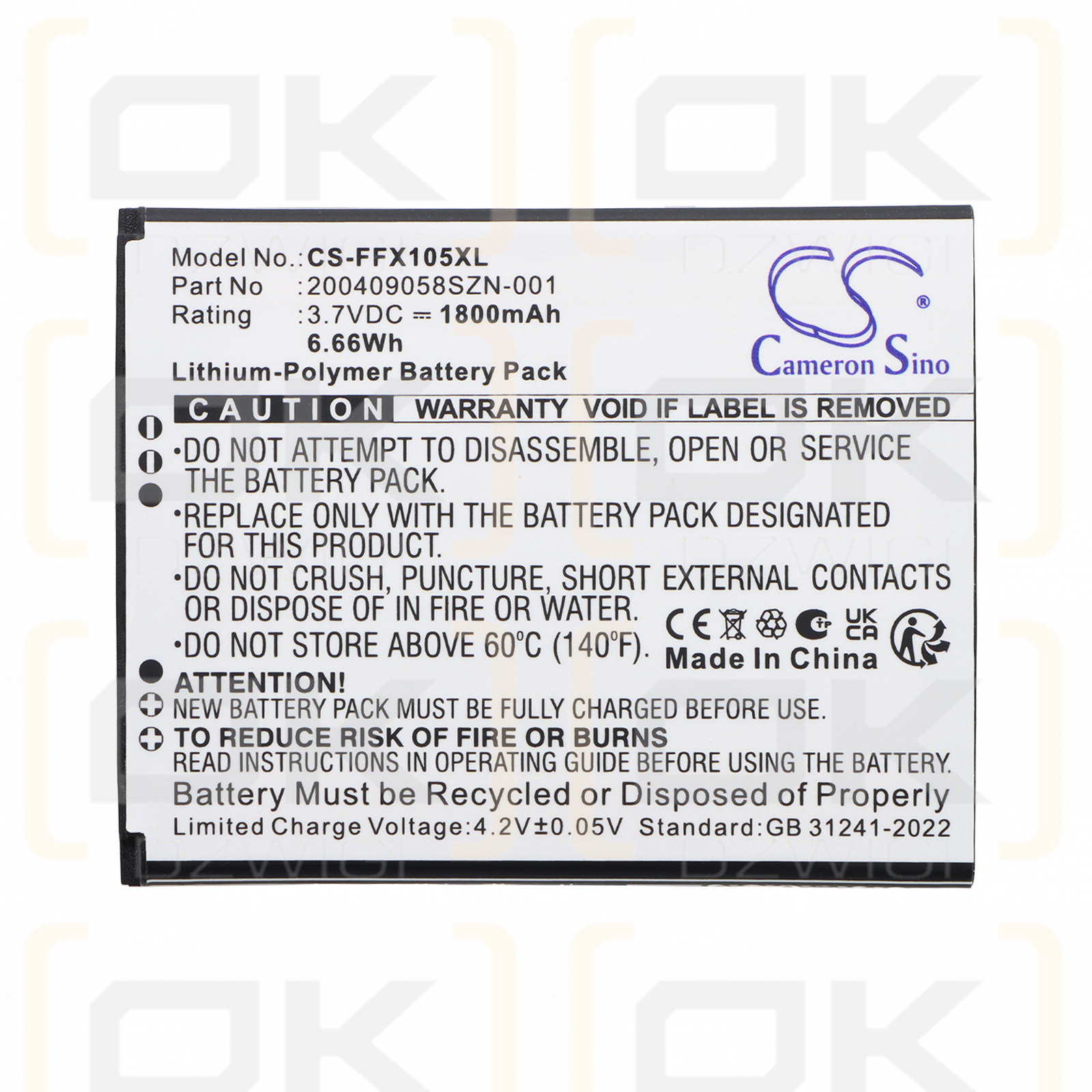 Bateria zamienna do FAMOCO FX105 / 200409058SZN-001 1800 mAh Li-Polymer 3.7 V (Cameron Sino)