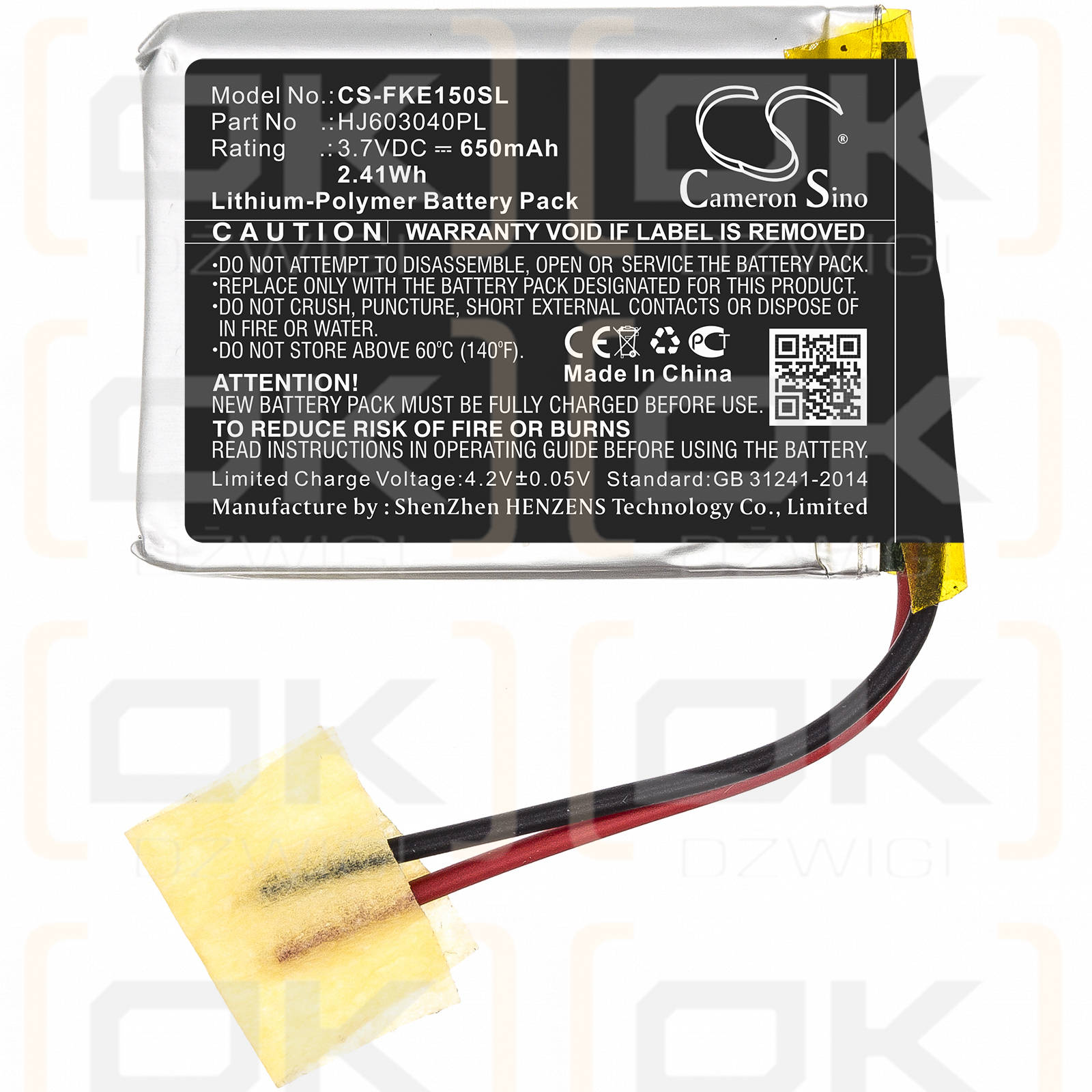 Fluke 17B / HJ603040PL 650 mAh Li-Polymer 3,7 V (Cameron Sino)