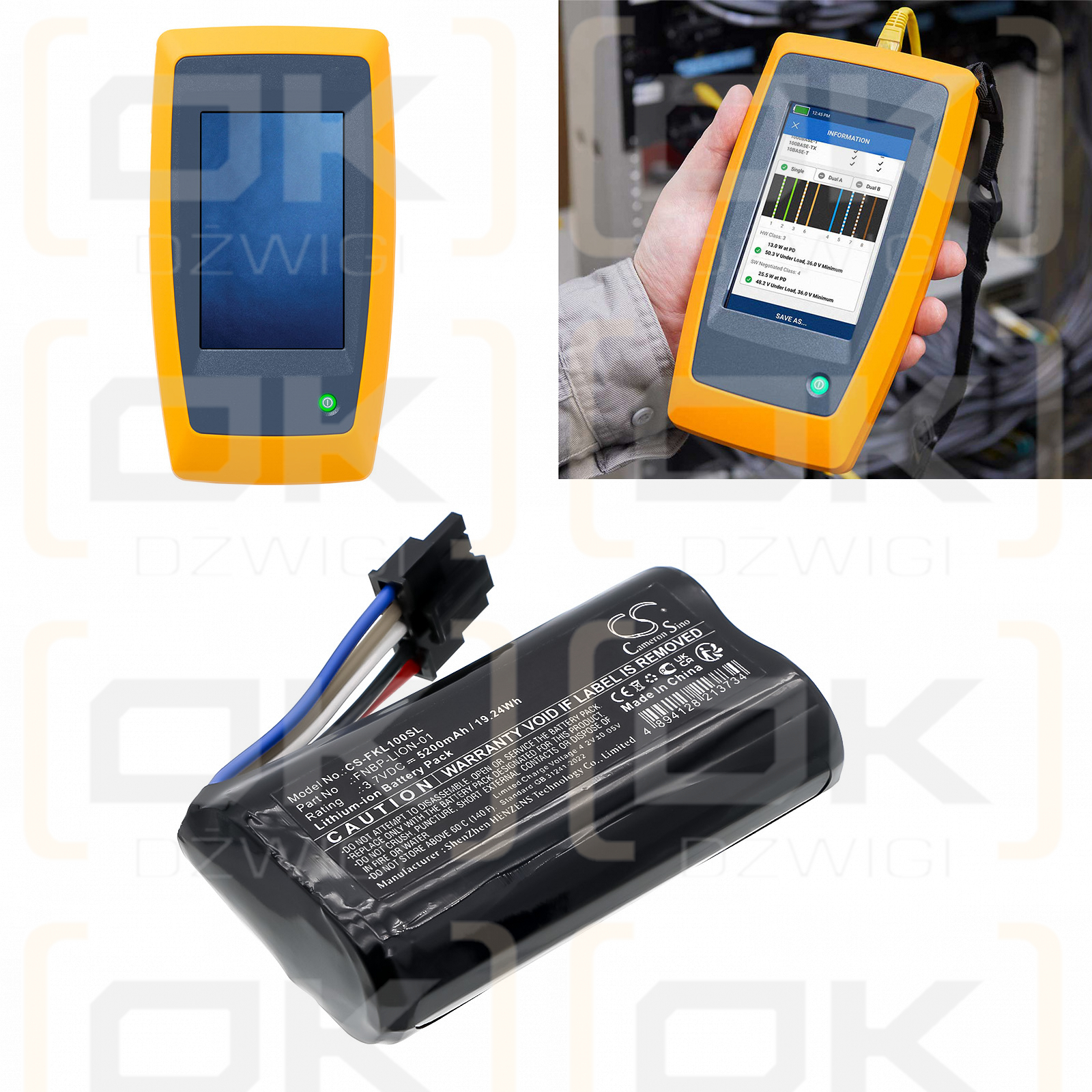 Fluke Networks LIQ100IE LinkIQ Industrial Ethernet Cable + Network Tester / FNBP-LION-01 5200mAh Li-ion 3.7V (Cameron Sino)