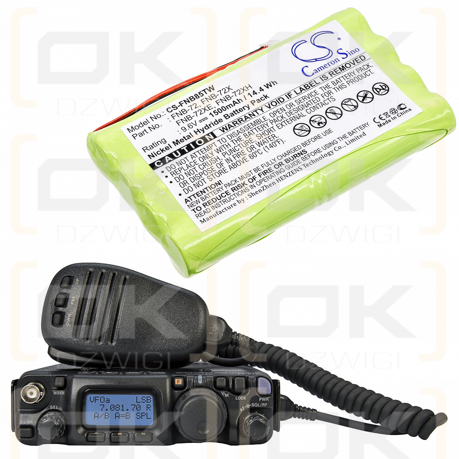 Vertex FT-817ND / FNB-72 1500 mAh Ni-MH 9,6 V (Cameron Sino)