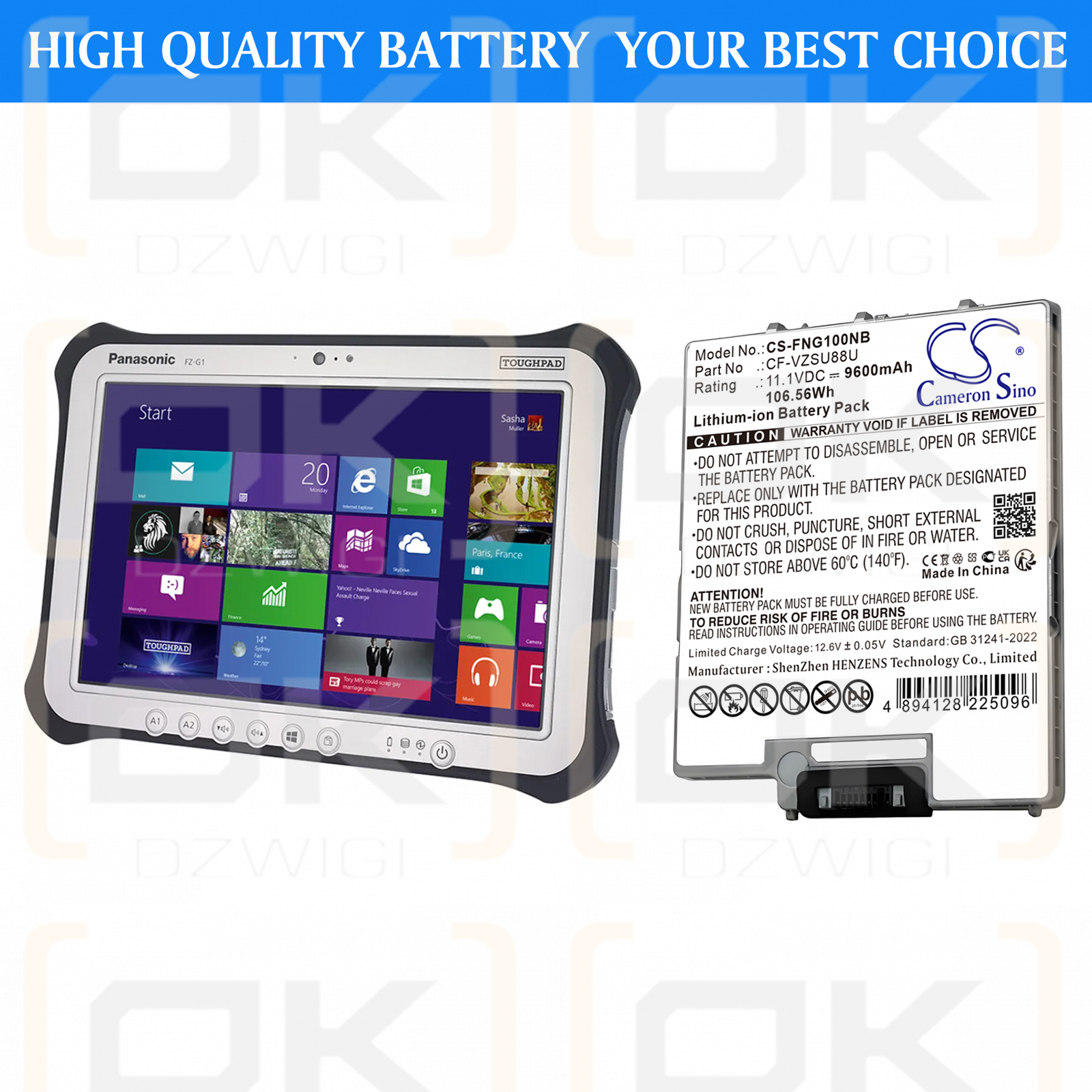 Panasonic Toughbook G1 / CF-VZSU88U 9600 mAh Li-Ion 11,1 V (Cameron Sino)