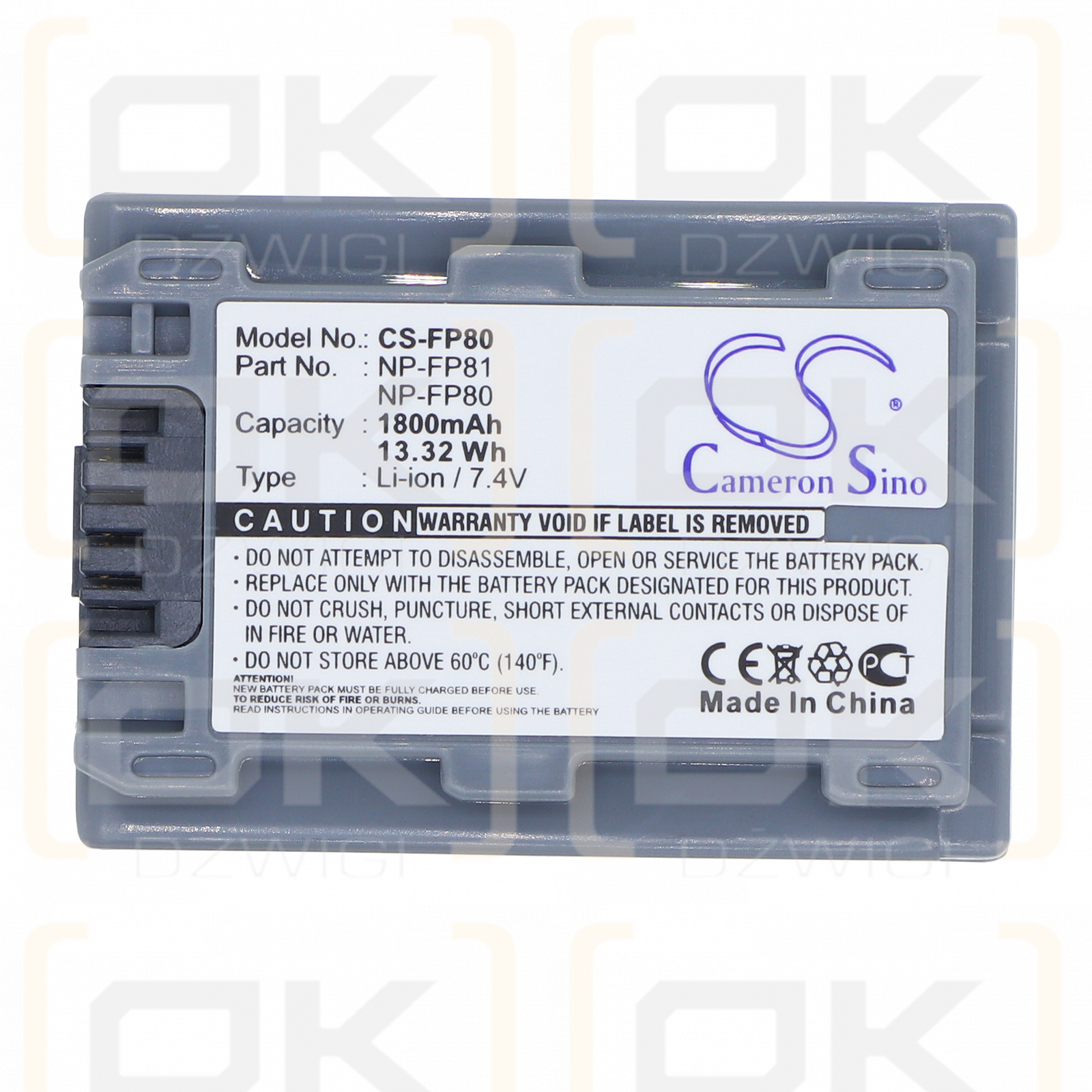 Sony DCR-DVD905E / NP-FP80 1800 mAh Li-ion 7.4 V (Cameron Sino)