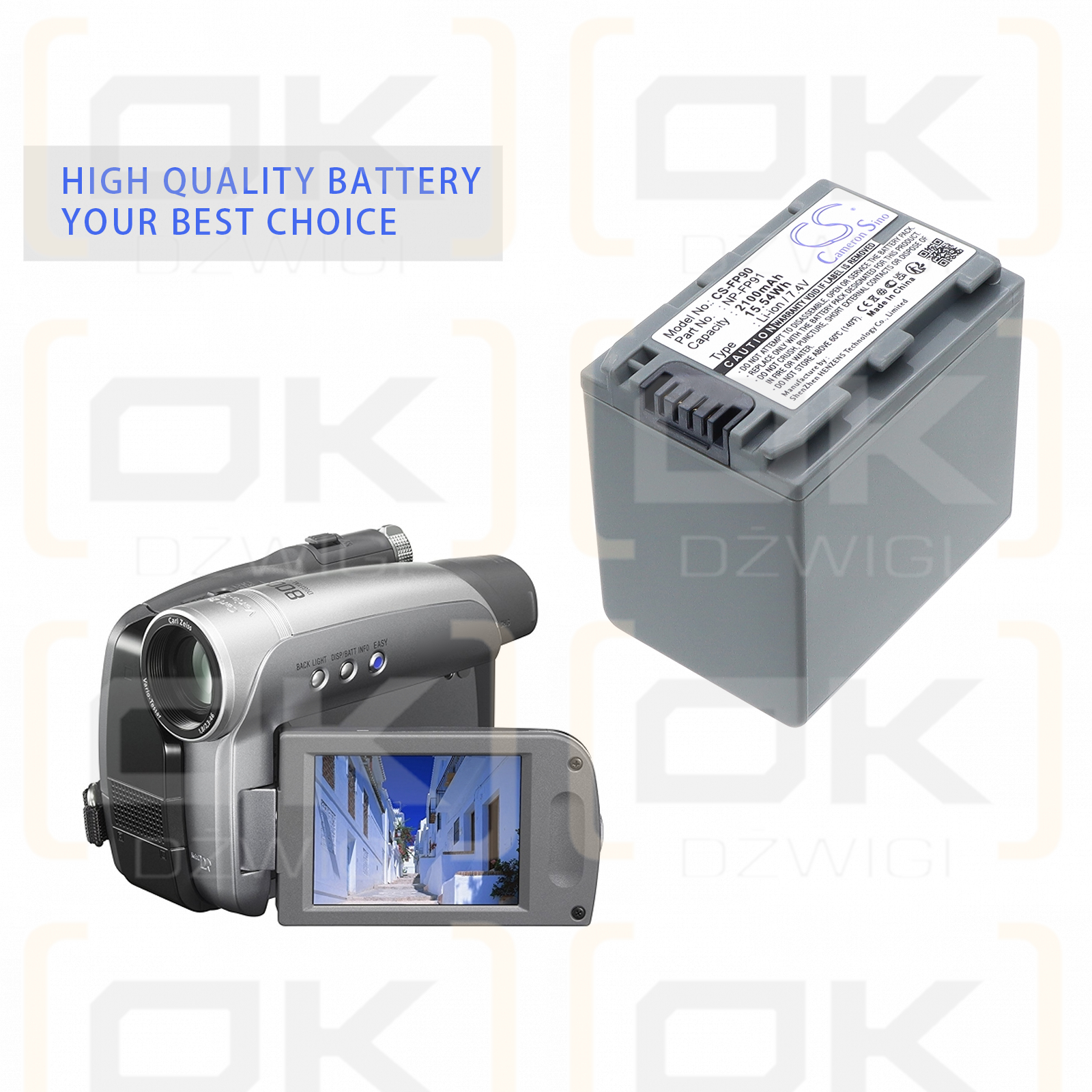 Аккумулятор Sony DCR-DVD105E / NP-FP90 литий-ионный 7,4 В 2100 мАч (Cameron Sino)