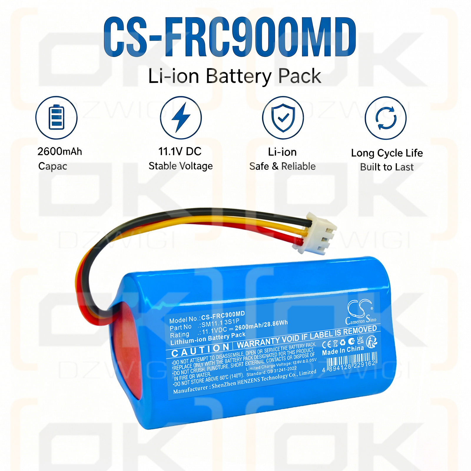 Сменный аккумулятор для Fresenius C9 / SM11.1 3S1P 2600 мАч Li-ion 11.1 В (Cameron Sino)