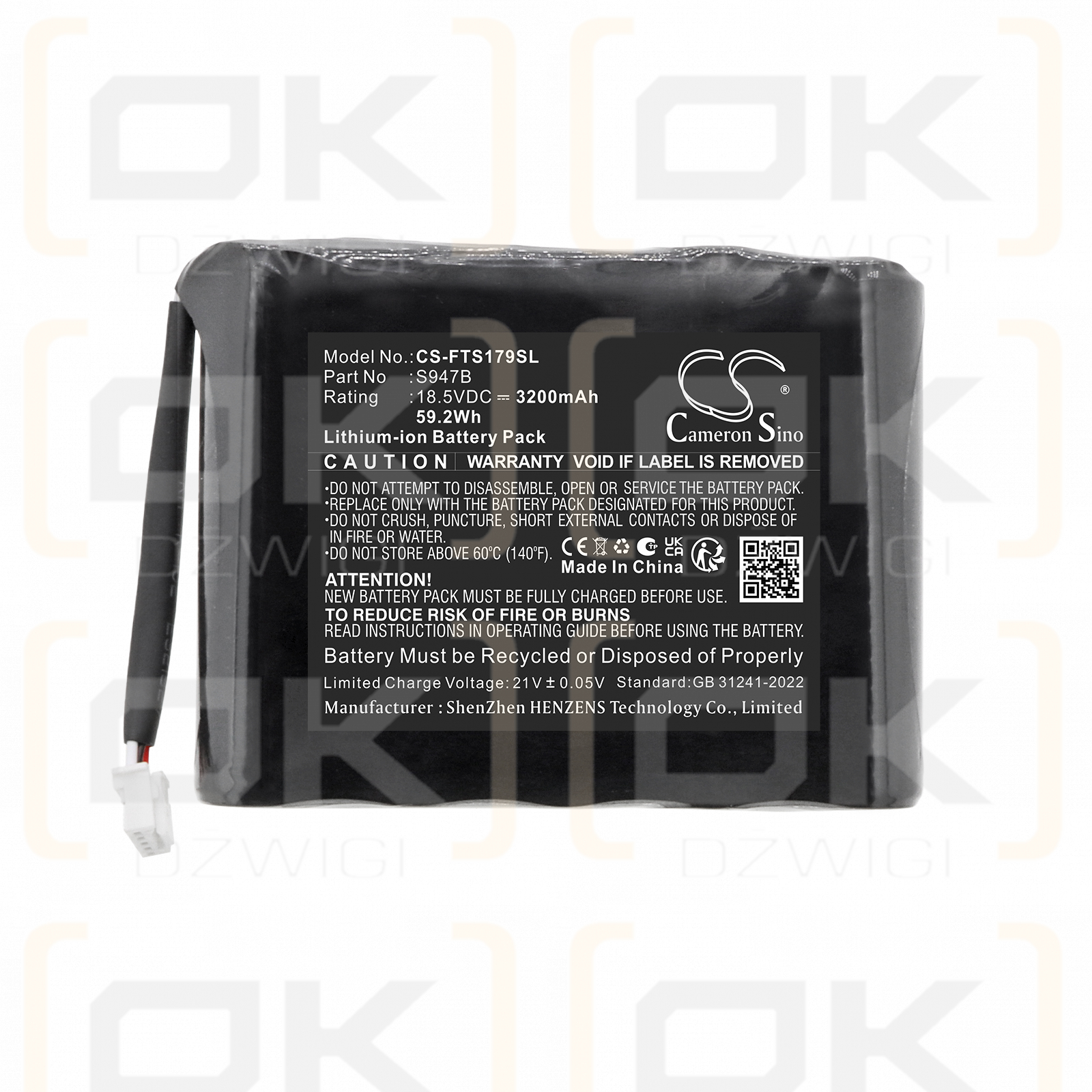 Bateria zamienna do Fitel S179 Fusion splicer Welding Splicer / S947B 3200 mAh Li-ion 18.5 V (Cameron Sino)
