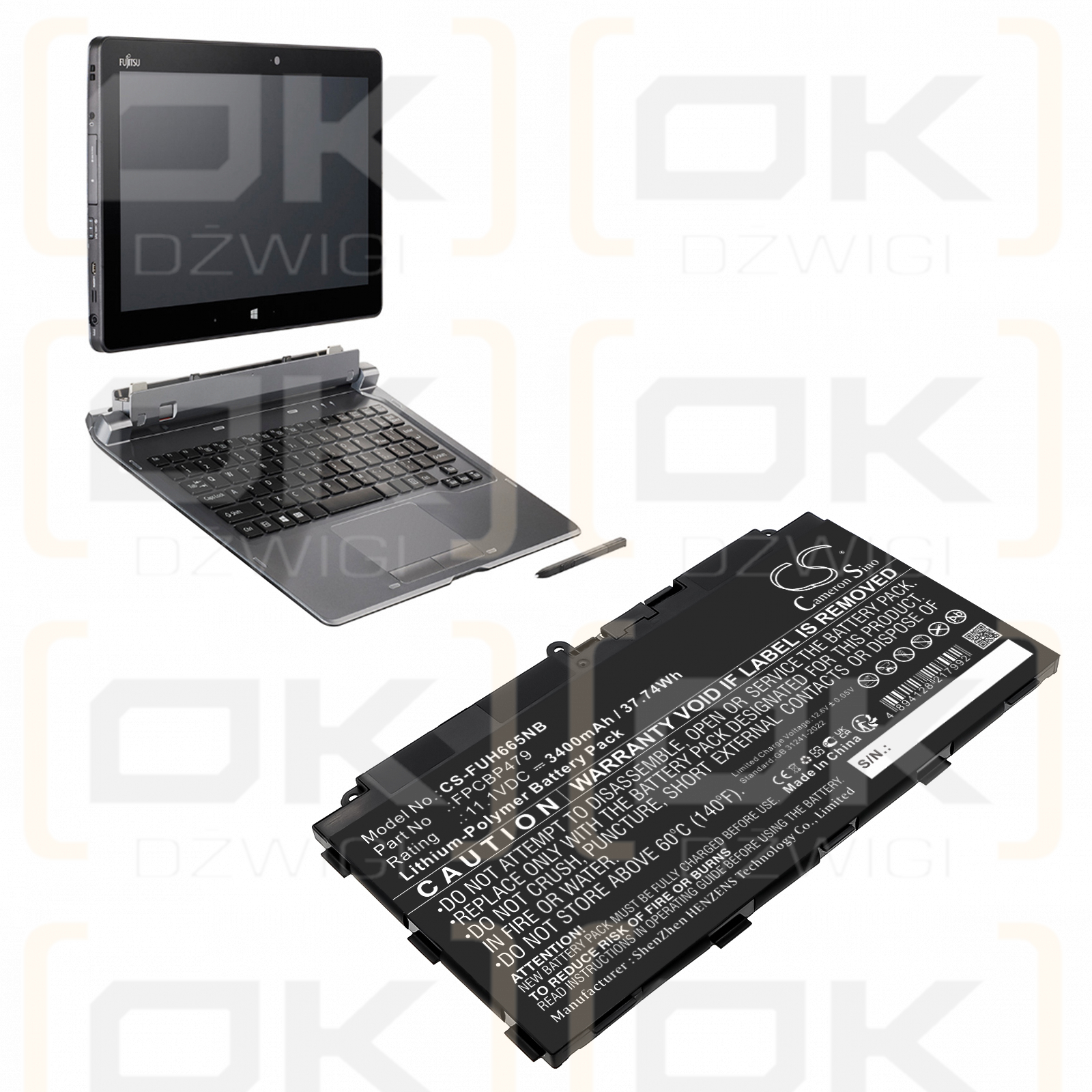 Fujitsu Stylistic Q739 / CP785375-XX 3400 mAh Li-Polymer 11,1 V (Cameron Sino)