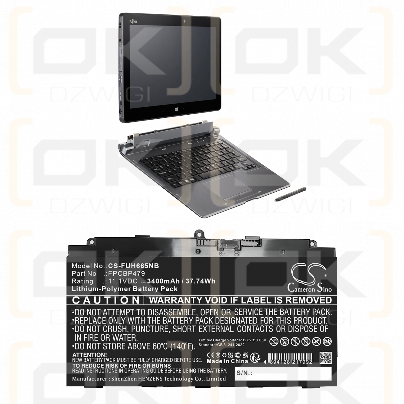 Batería Fujitsu Stylistic Q739 / CP785375-XX de polímero de litio de 3400 mAh y 11,1 V (Cameron Sino)